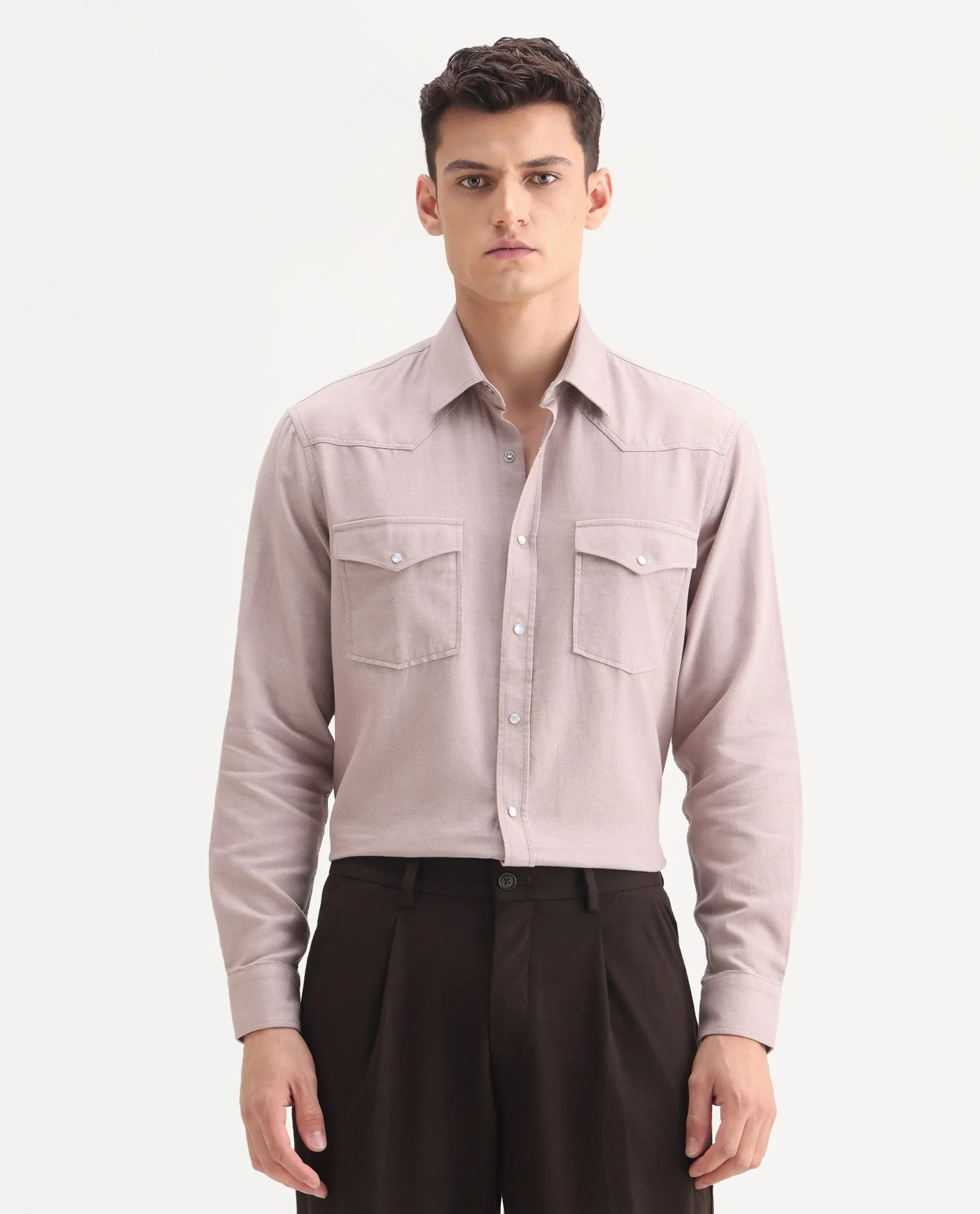 Rare Rabbit Men's Haxlr-25 Dusky Pink Cotton Blend Plain Regular Fit Full Sleeve Collared Shirt - Image 4