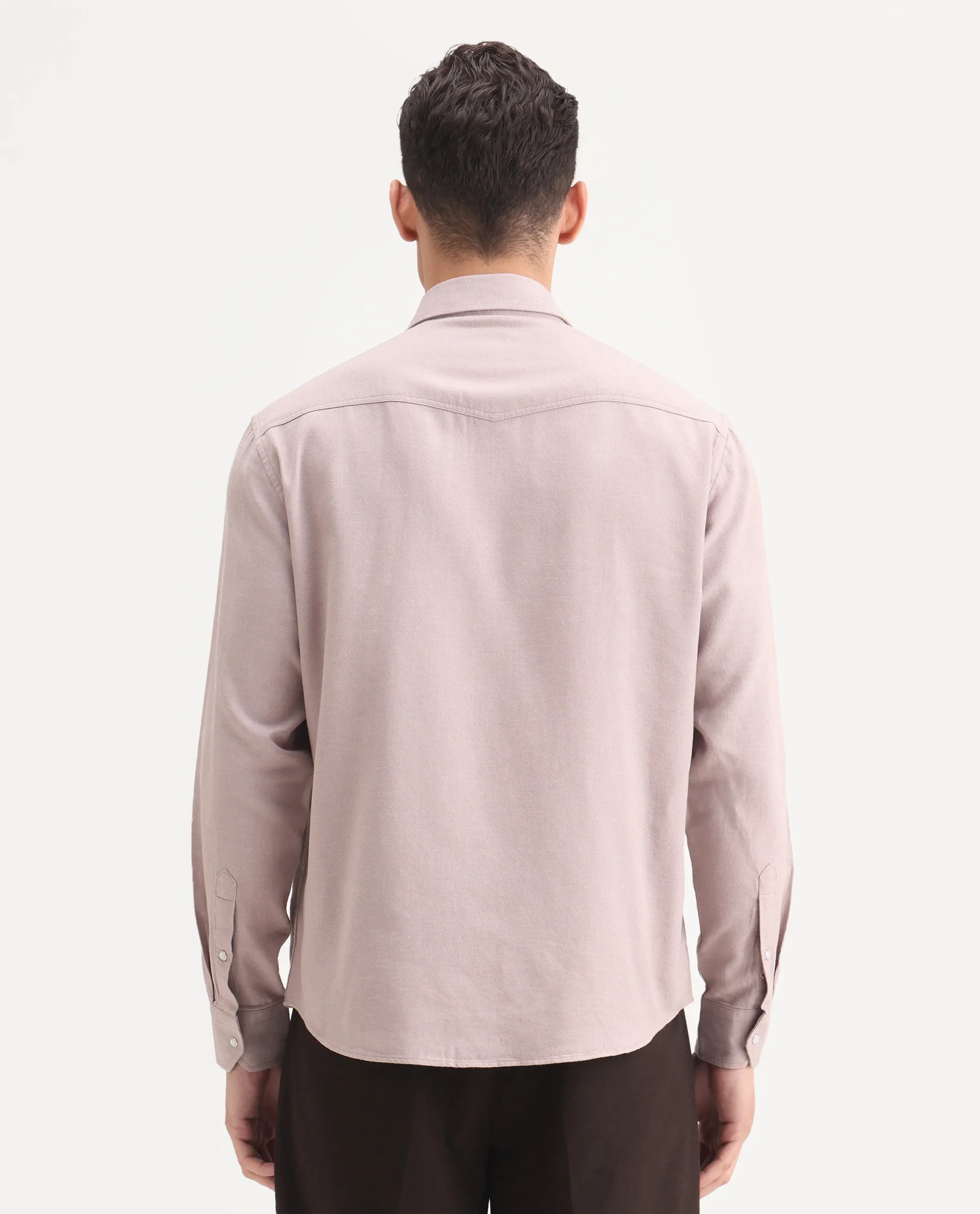 Rare Rabbit Men's Haxlr-25 Dusky Pink Cotton Blend Plain Regular Fit Full Sleeve Collared Shirt - Image 7