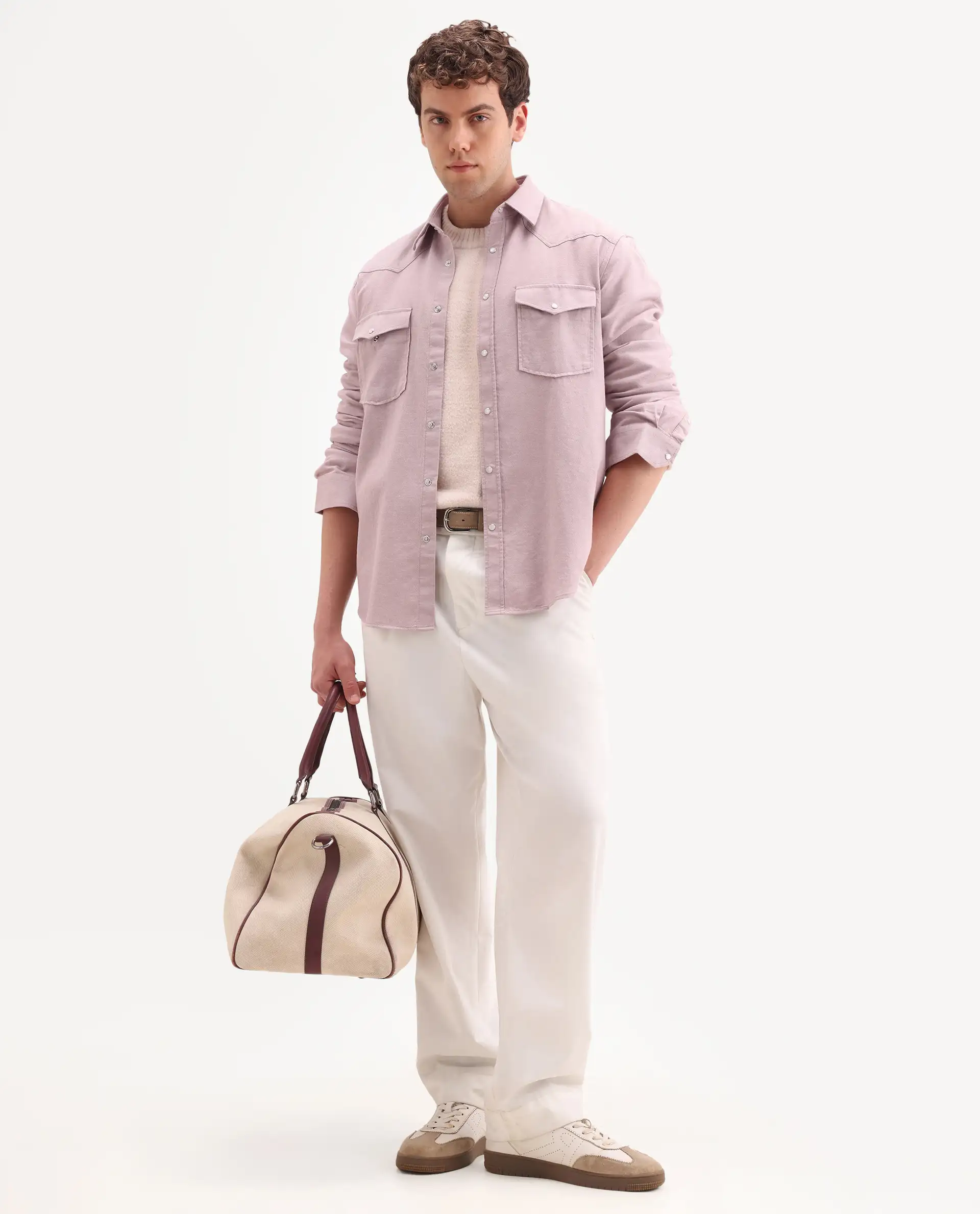 Rare Rabbit Men's Haxlr 26 Dusky Pink Cotton Blend Fabric Full Sleeve Spread Collar Snap Button Regular Fit Plain Shirt - Image 2