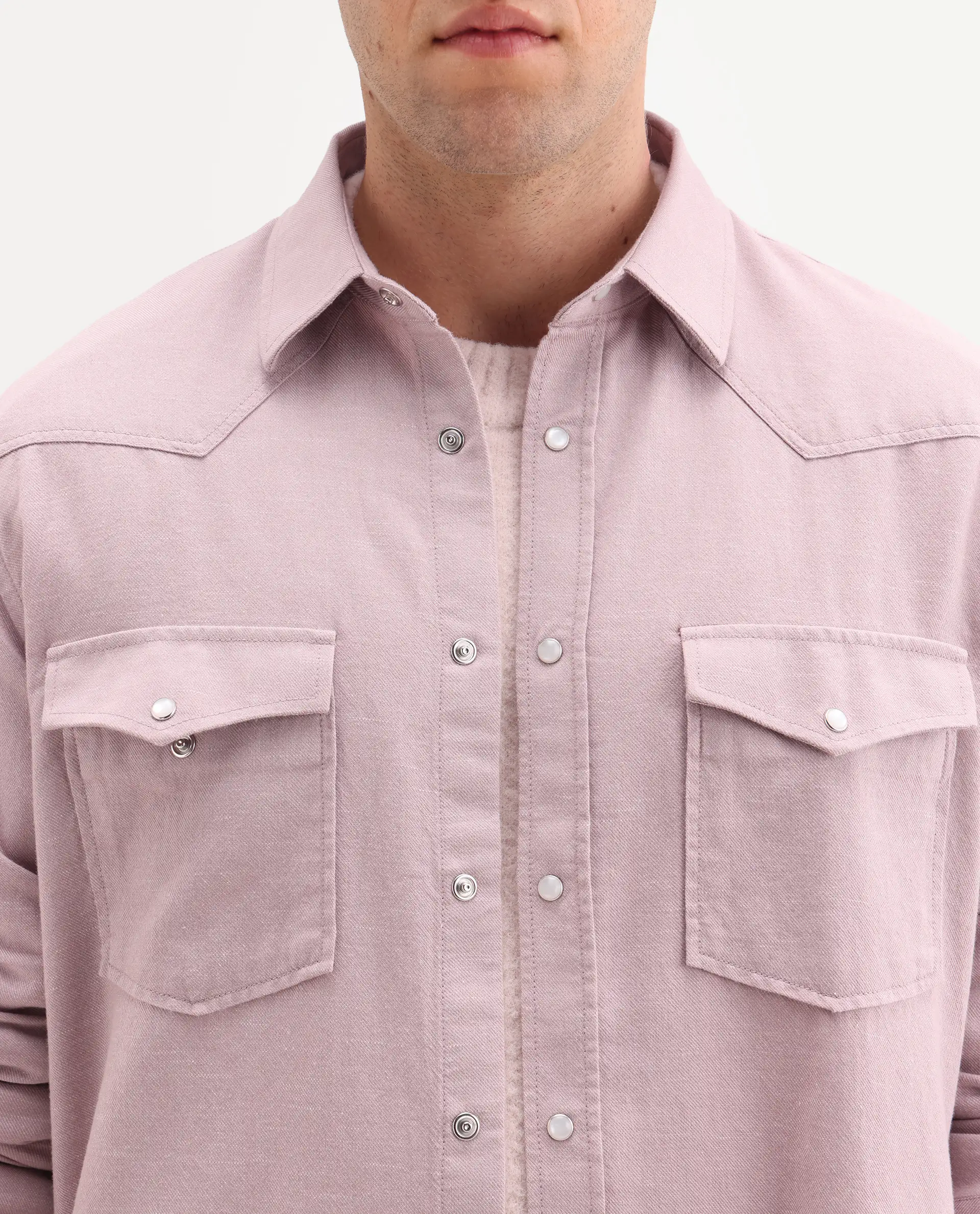 Rare Rabbit Men's Haxlr 26 Dusky Pink Cotton Blend Fabric Full Sleeve Spread Collar Snap Button Regular Fit Plain Shirt - Image 3