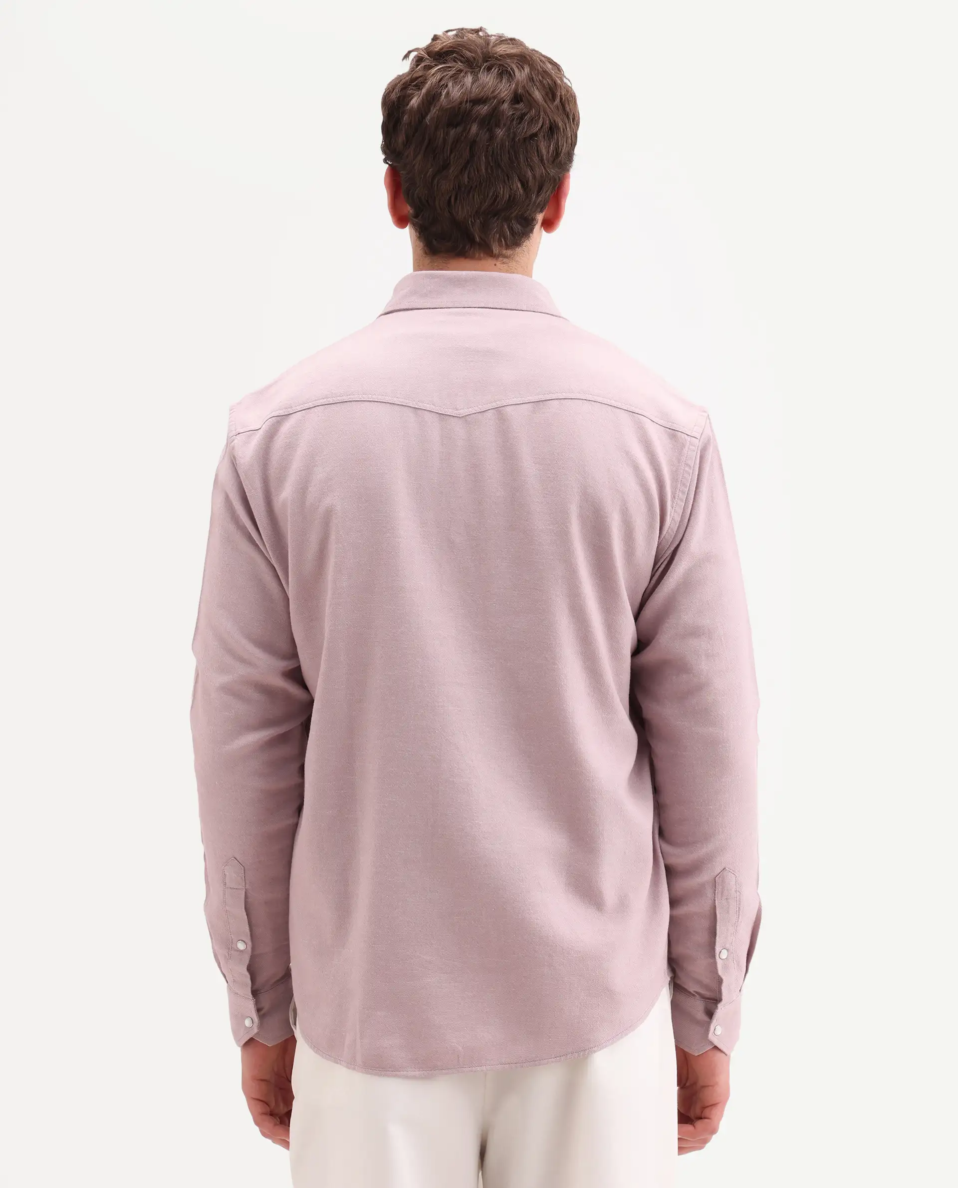 Rare Rabbit Men's Haxlr 26 Dusky Pink Cotton Blend Fabric Full Sleeve Spread Collar Snap Button Regular Fit Plain Shirt - Image 7