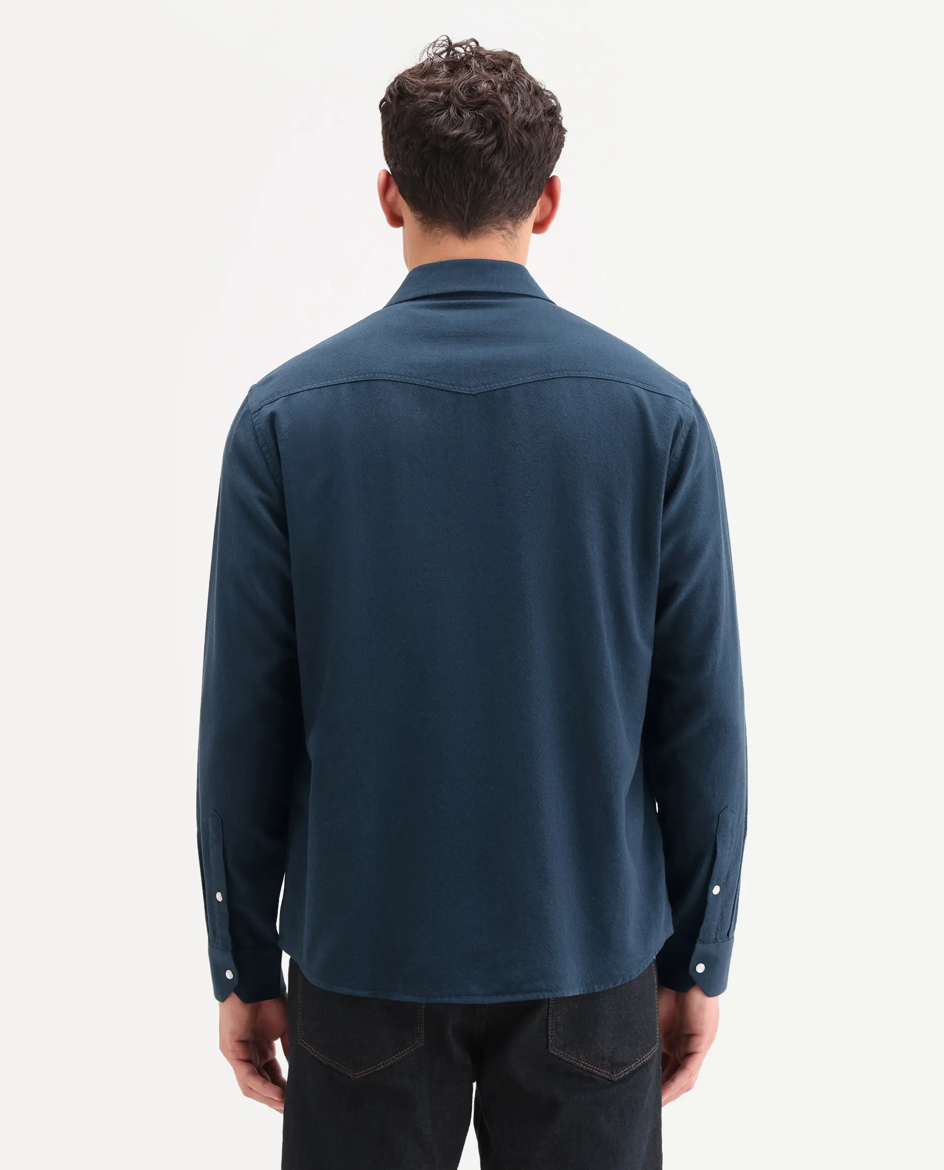 Rare Rabbit Men's Haxlr 26 Navy Cotton Blend Fabric Full Sleeve Spread Collar Snap Button Regular Fit Plain Shirt - Image 7