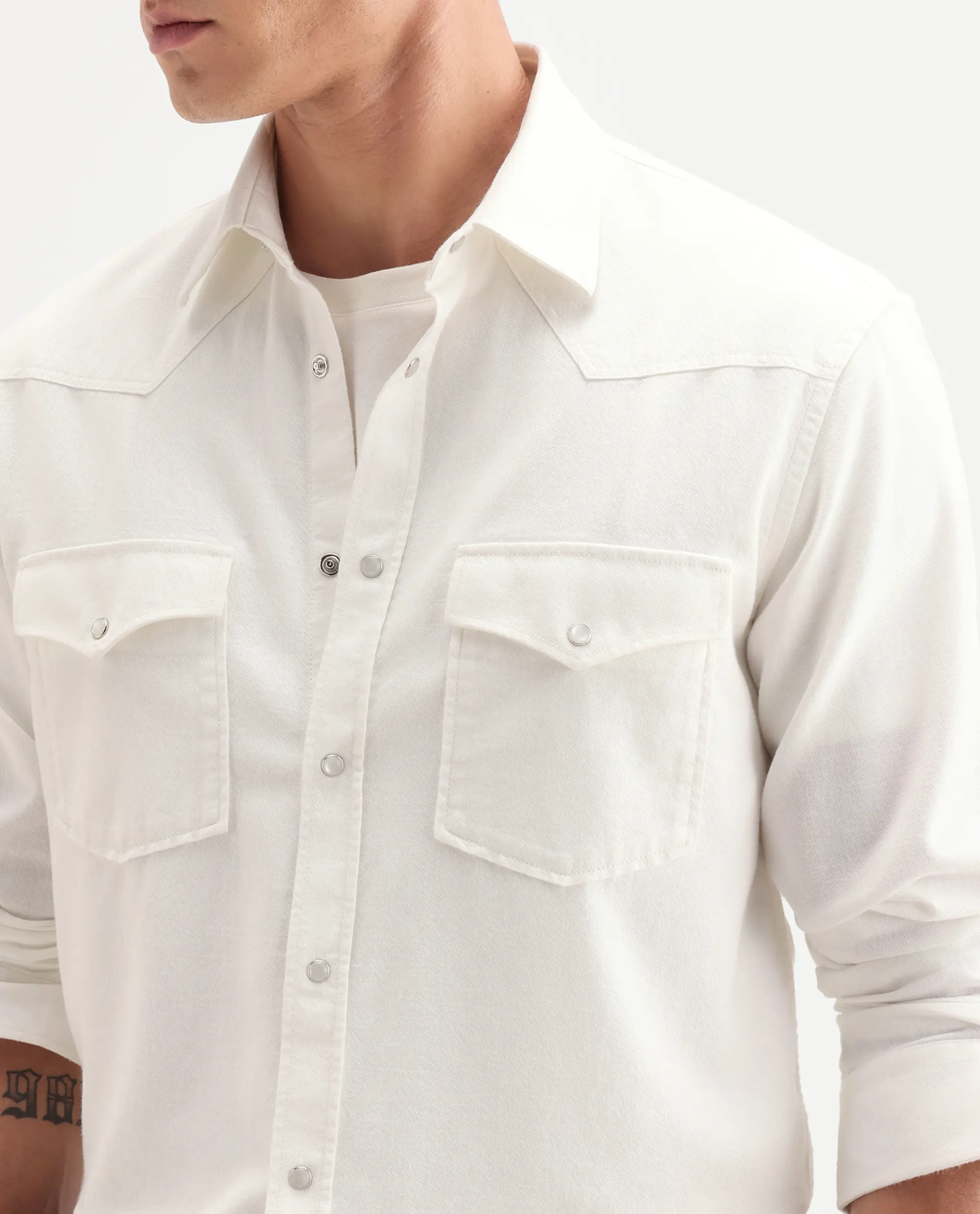 Rare Rabbit Men's Haxlr 26 Off White Cotton Blend Fabric Full Sleeve Spread Collar Snap Button Regular Fit Plain Shirt - Image 3
