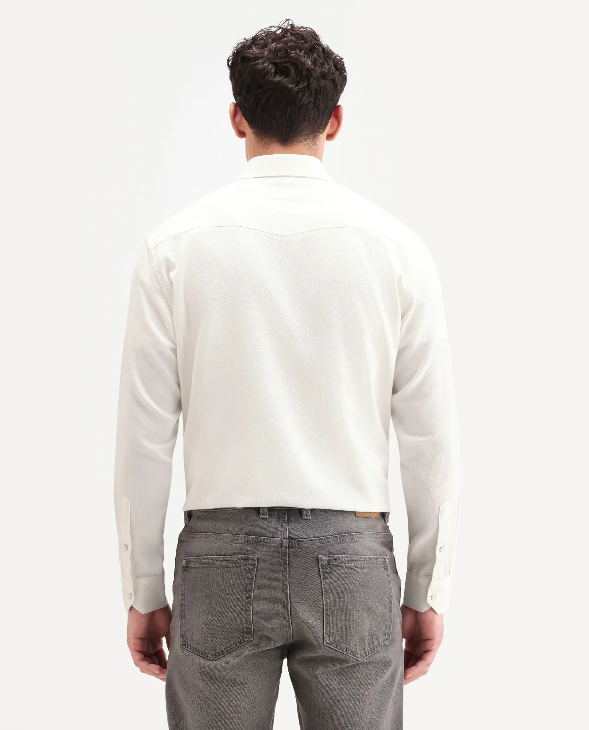Rare Rabbit Men's Haxlr 26 Off White Cotton Blend Fabric Full Sleeve Spread Collar Snap Button Regular Fit Plain Shirt - Image 7