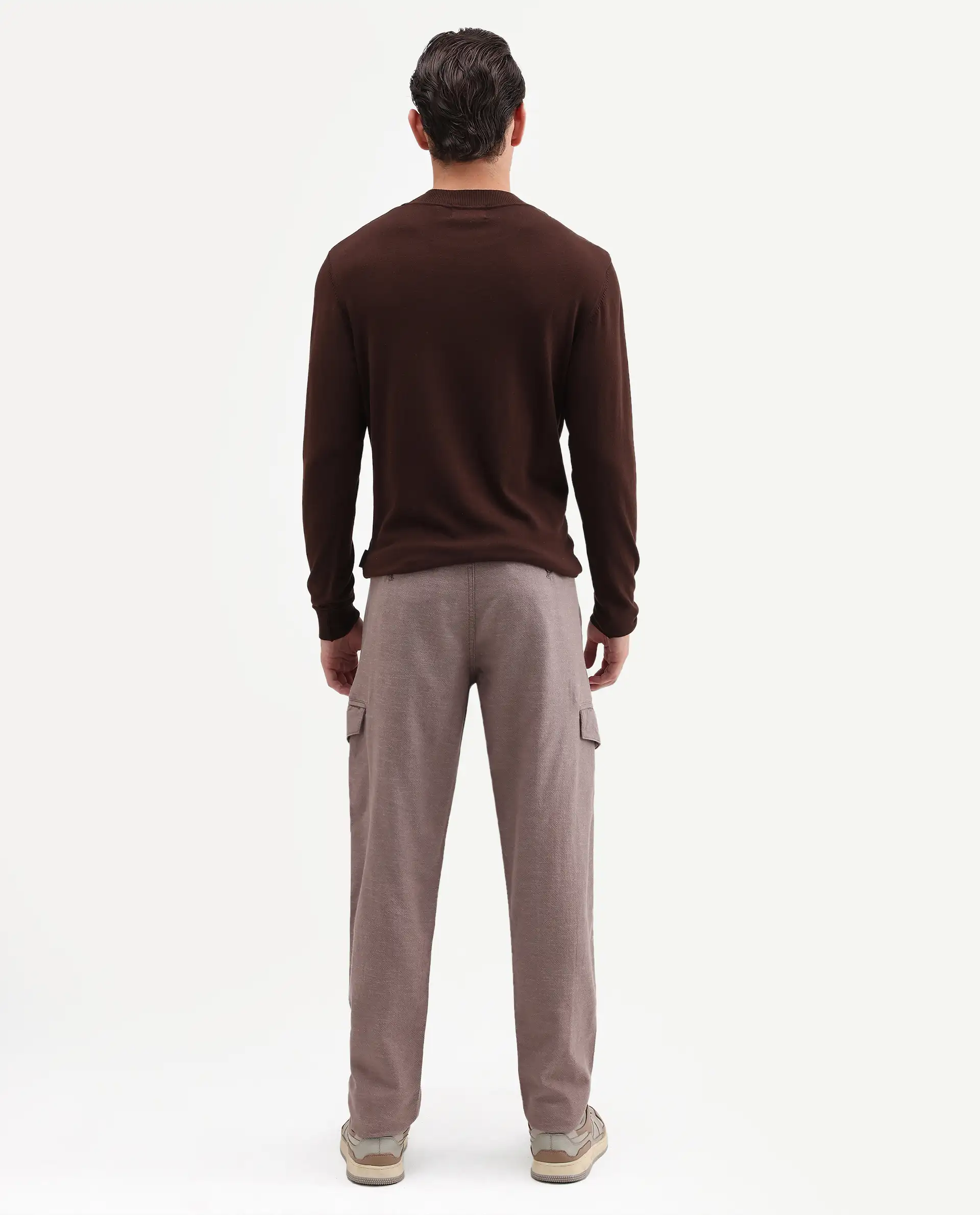 Rare Rabbit Men's Haxlr-B Dusky Brown Cotton Blend Fabric Regular Fit Plain Cargo Trouser - Image 8