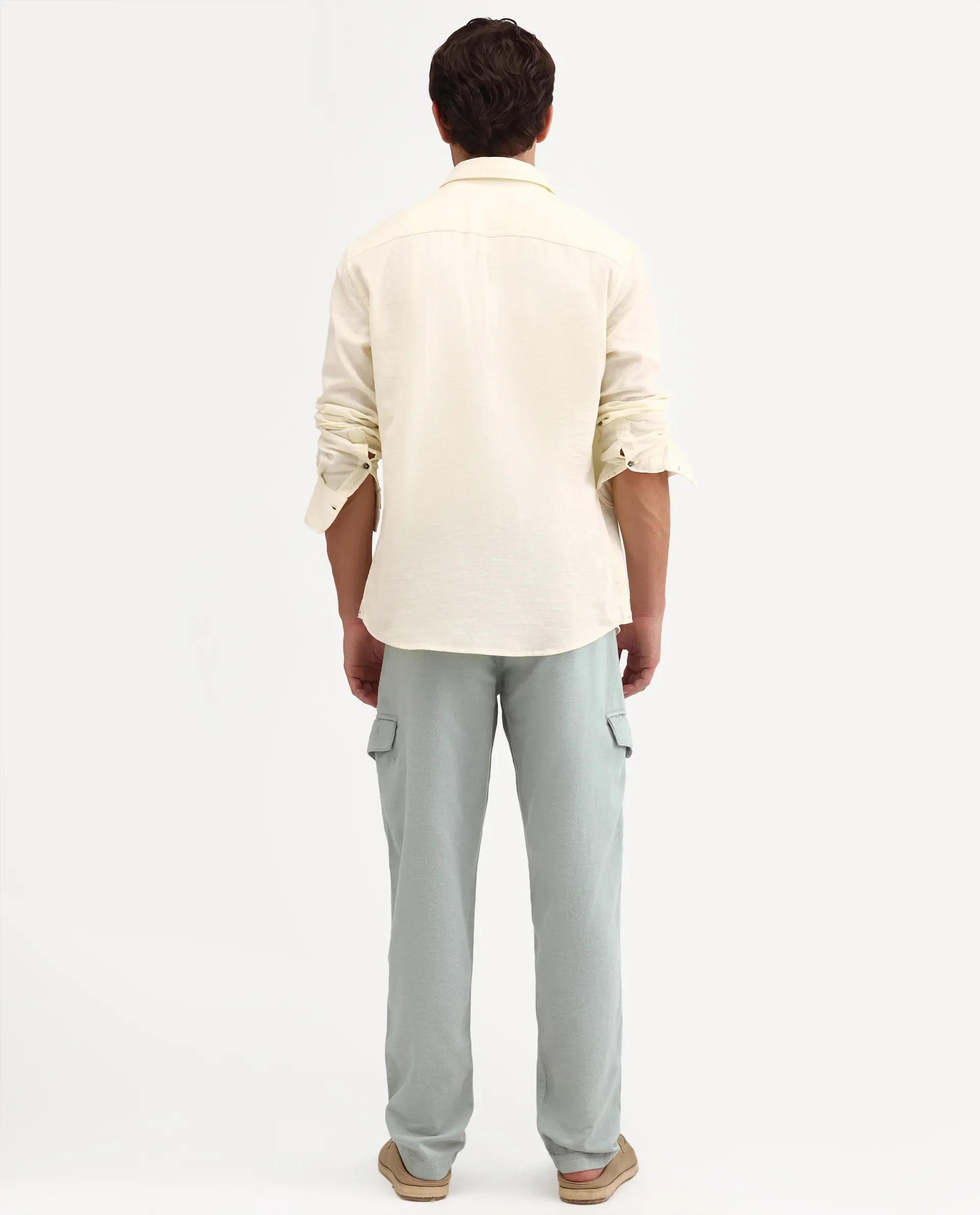 Rare Rabbit Men's Haxlr-B Dusky Green Cotton Blend Fabric Regular Fit Plain Cargo Trouser - Image 7