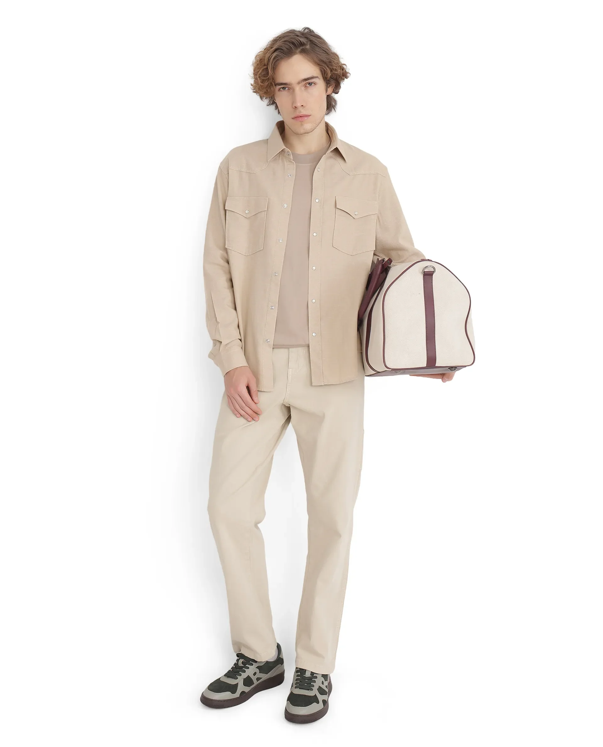 Rare Rabbit Men's Haxlr Beige Cotton Blend Plain Regular Fit Full Sleeve Collared Shirt - Image 2