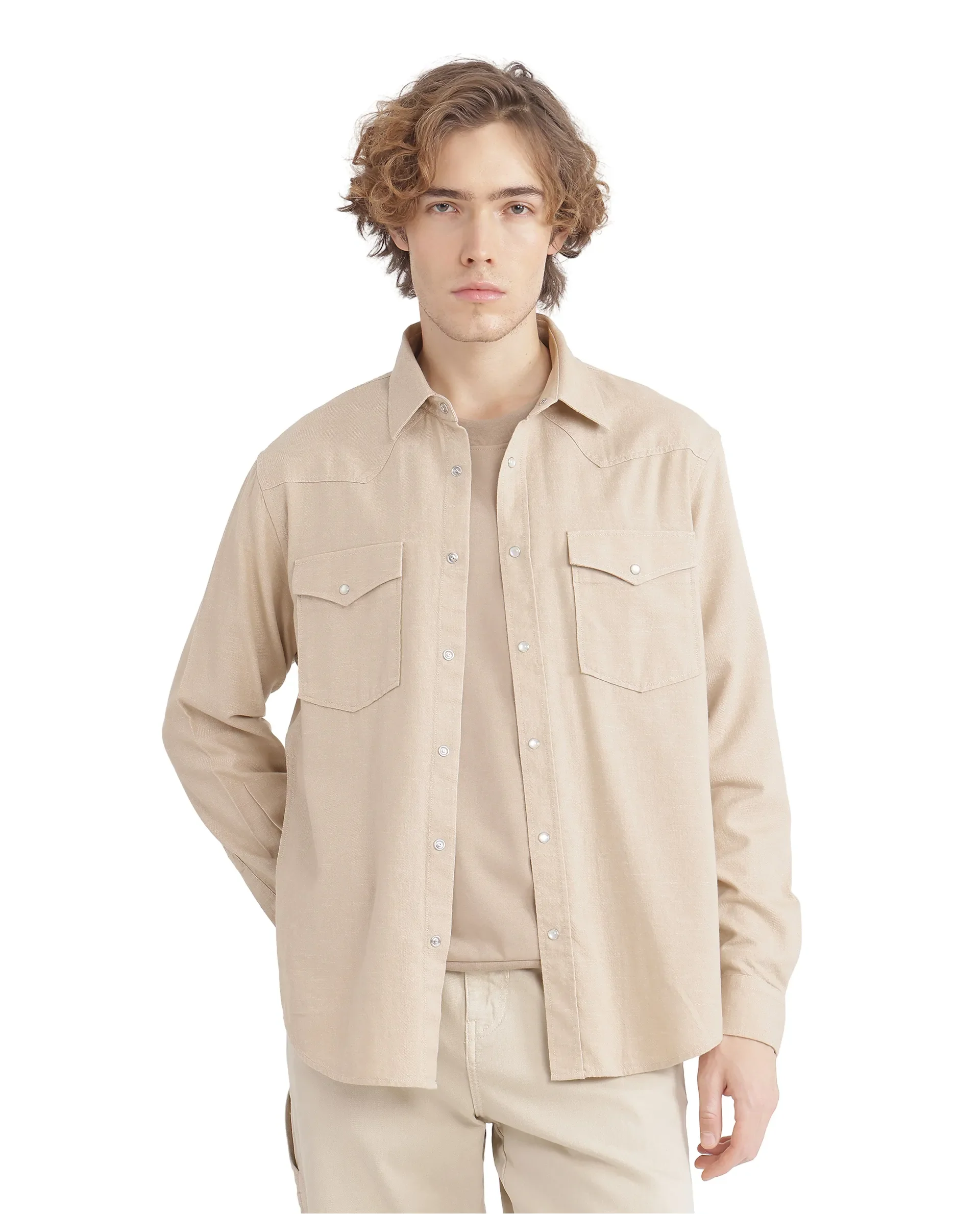 Rare Rabbit Men's Haxlr Beige Cotton Blend Plain Regular Fit Full Sleeve Collared Shirt - Image 3