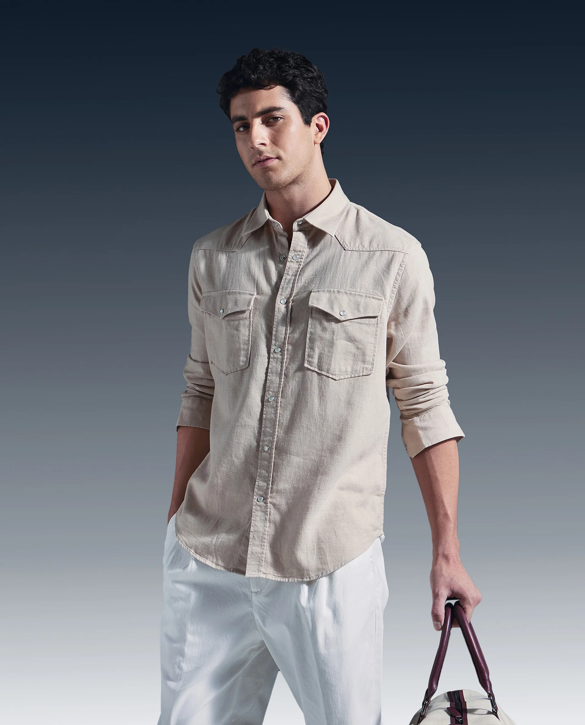 Rare Rabbit Men's Haxlr Beige Cotton Blend Plain Regular Fit Full Sleeve Collared Shirt - Image 5
