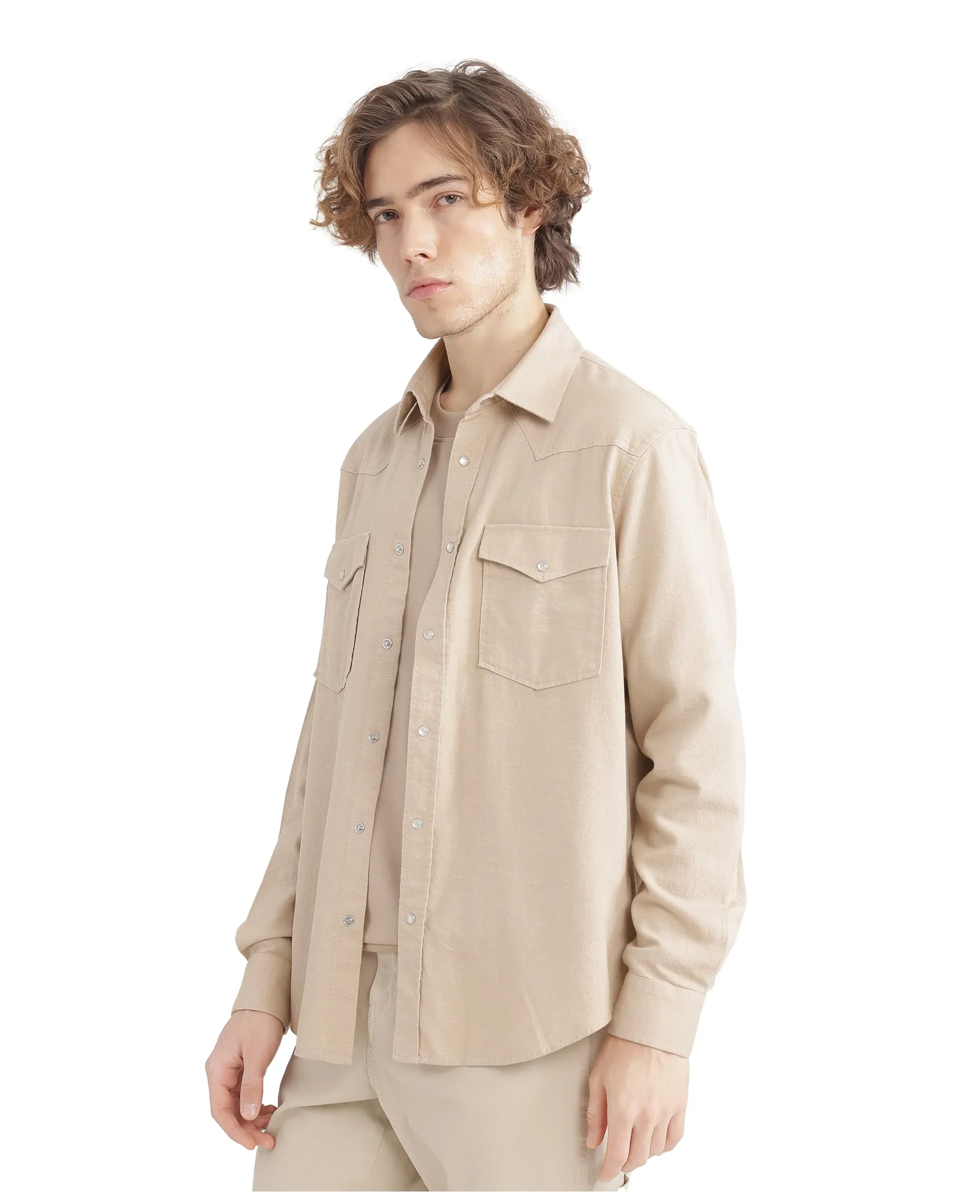Rare Rabbit Men's Haxlr Beige Cotton Blend Plain Regular Fit Full Sleeve Collared Shirt - Image 6