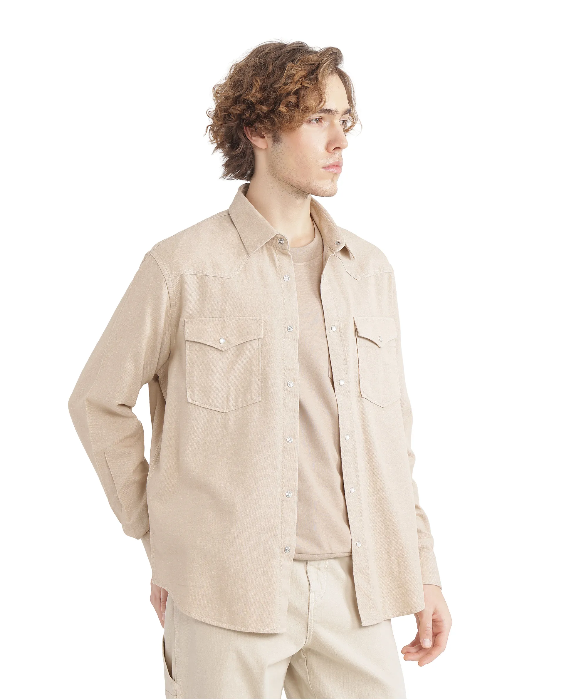 Rare Rabbit Men's Haxlr Beige Cotton Blend Plain Regular Fit Full Sleeve Collared Shirt - Image 7