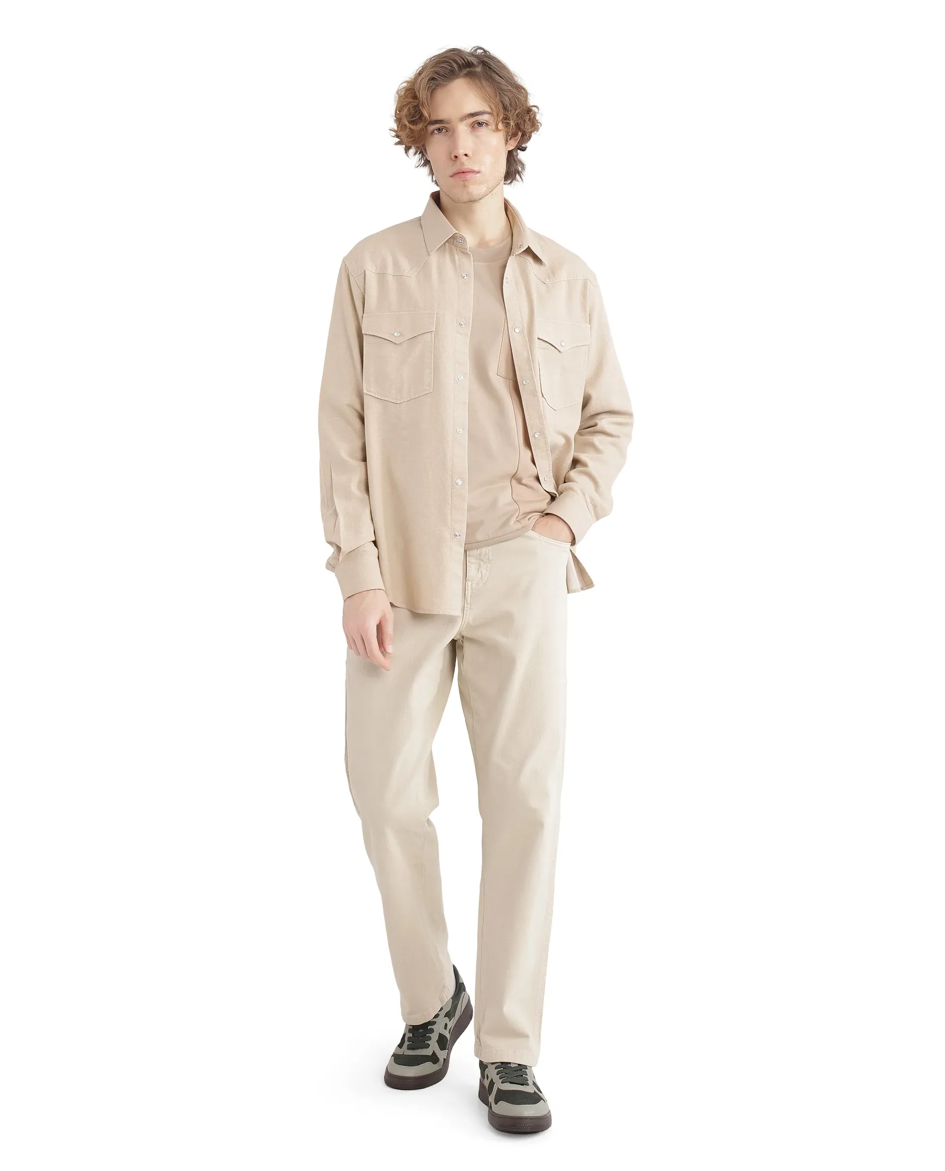 Rare Rabbit Men's Haxlr Beige Cotton Blend Plain Regular Fit Full Sleeve Collared Shirt - Image 8