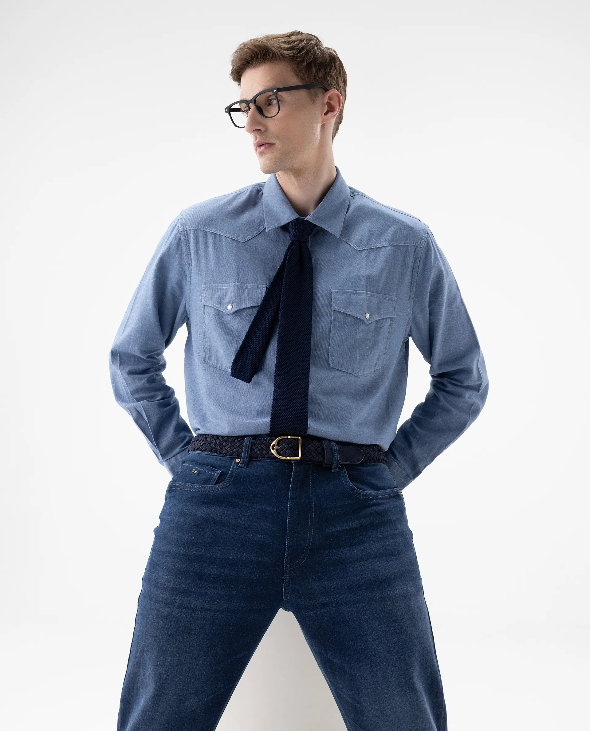 Rare Rabbit Men's Haxlr Blue Cotton Blend Plain Regular Fit Full Sleeve Collared Shirt - Image 3