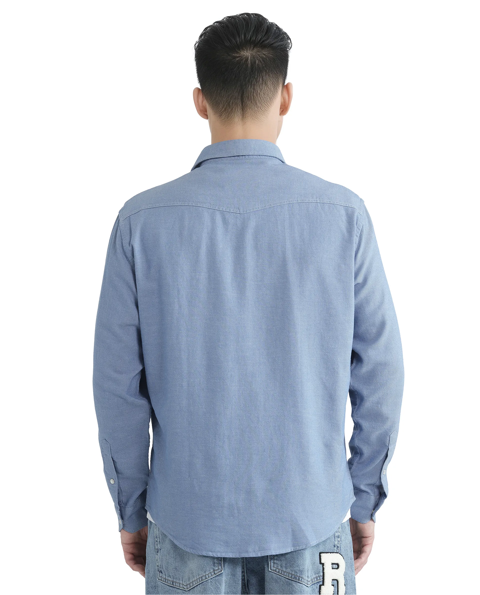 Rare Rabbit Men's Haxlr Blue Cotton Blend Plain Regular Fit Full Sleeve Collared Shirt - Image 5