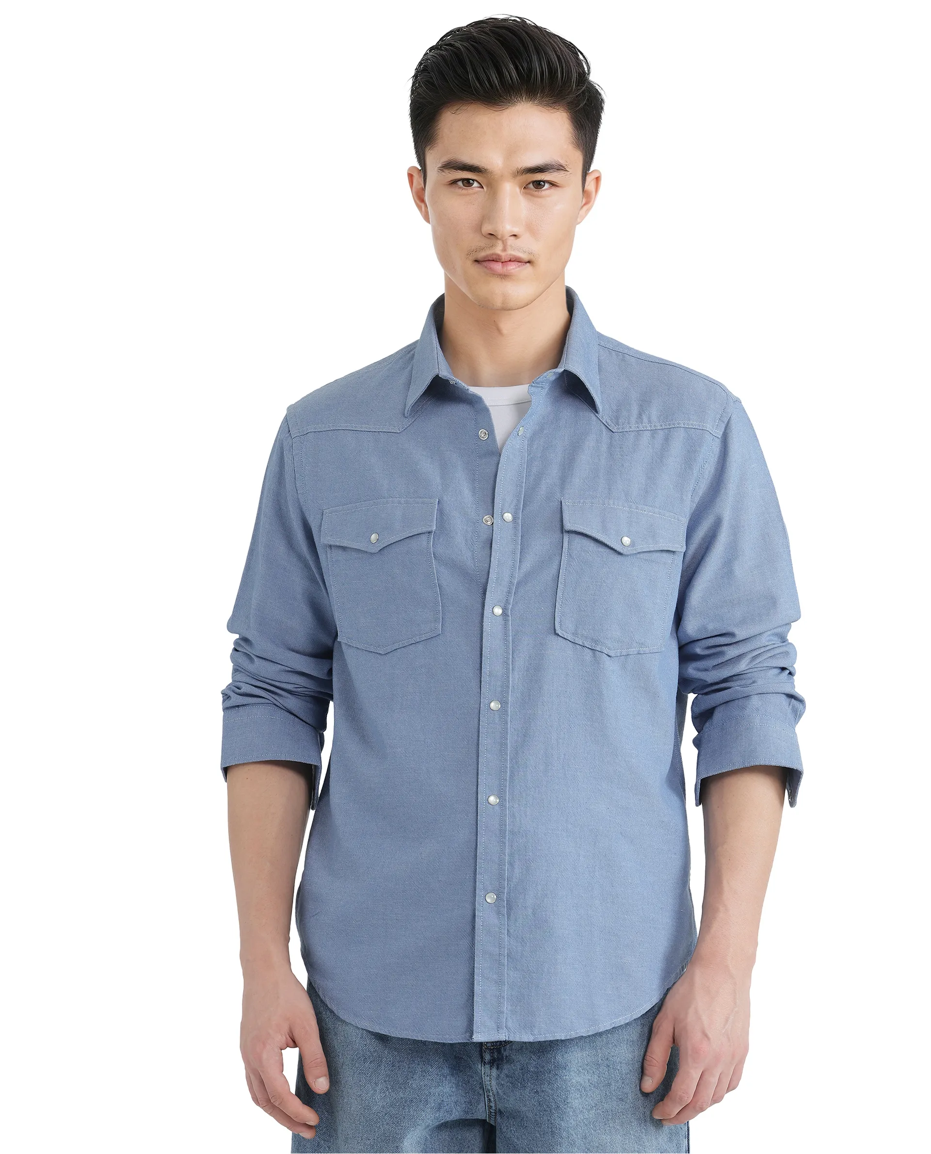 Rare Rabbit Men's Haxlr Blue Cotton Blend Plain Regular Fit Full Sleeve Collared Shirt - Image 9