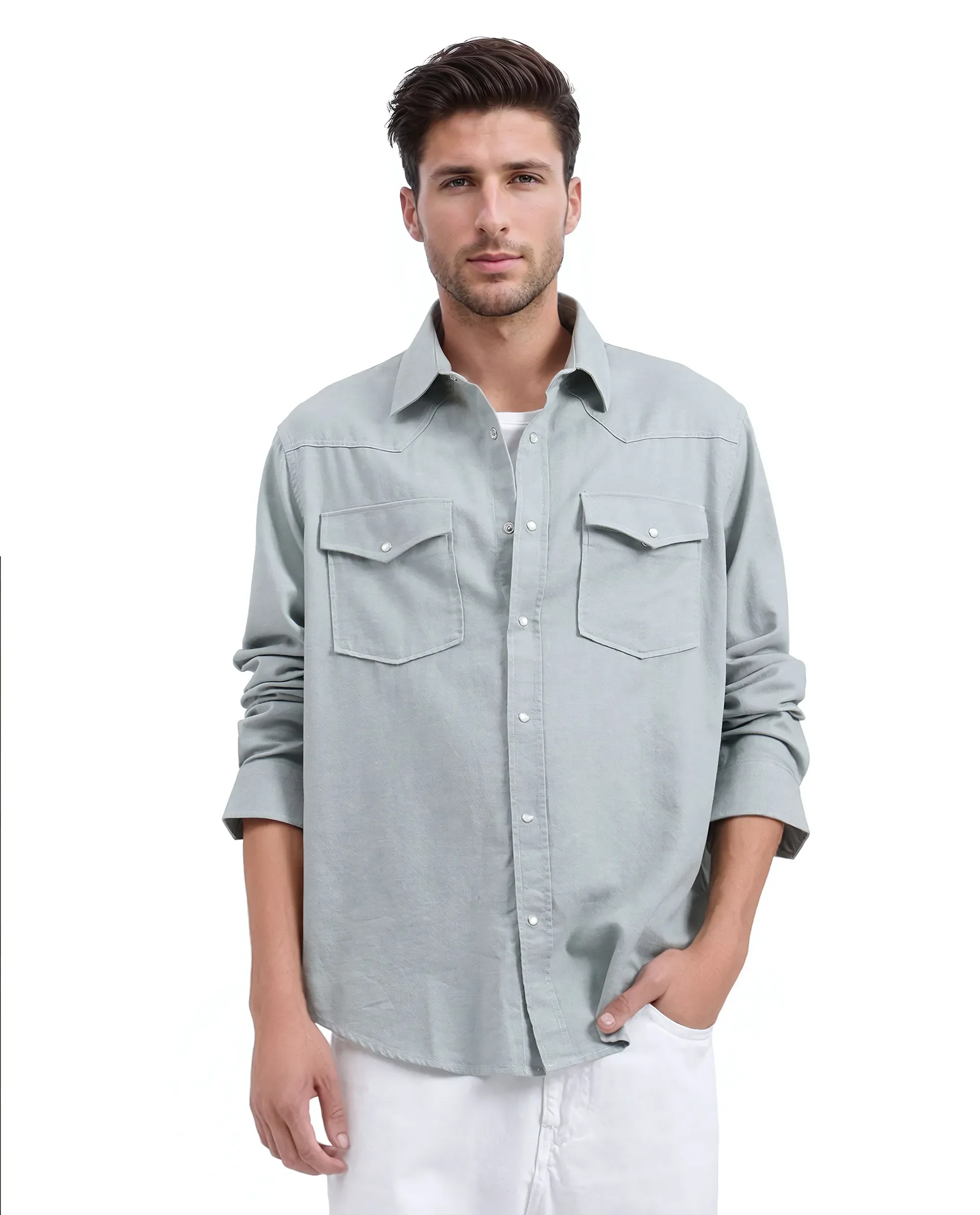 Rare Rabbit Men's Haxlr Green Cotton Blend Plain Regular Fit Full Sleeve Collared Shirt - Image 2