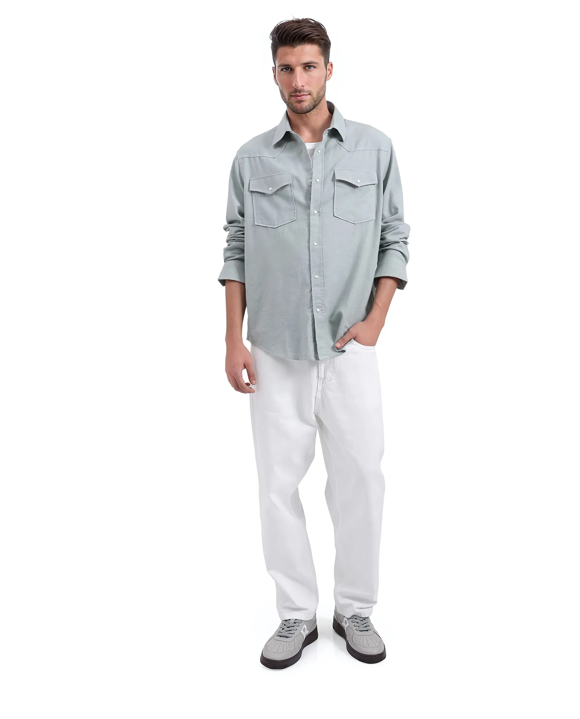 Rare Rabbit Men's Haxlr Green Cotton Blend Plain Regular Fit Full Sleeve Collared Shirt - Image 3