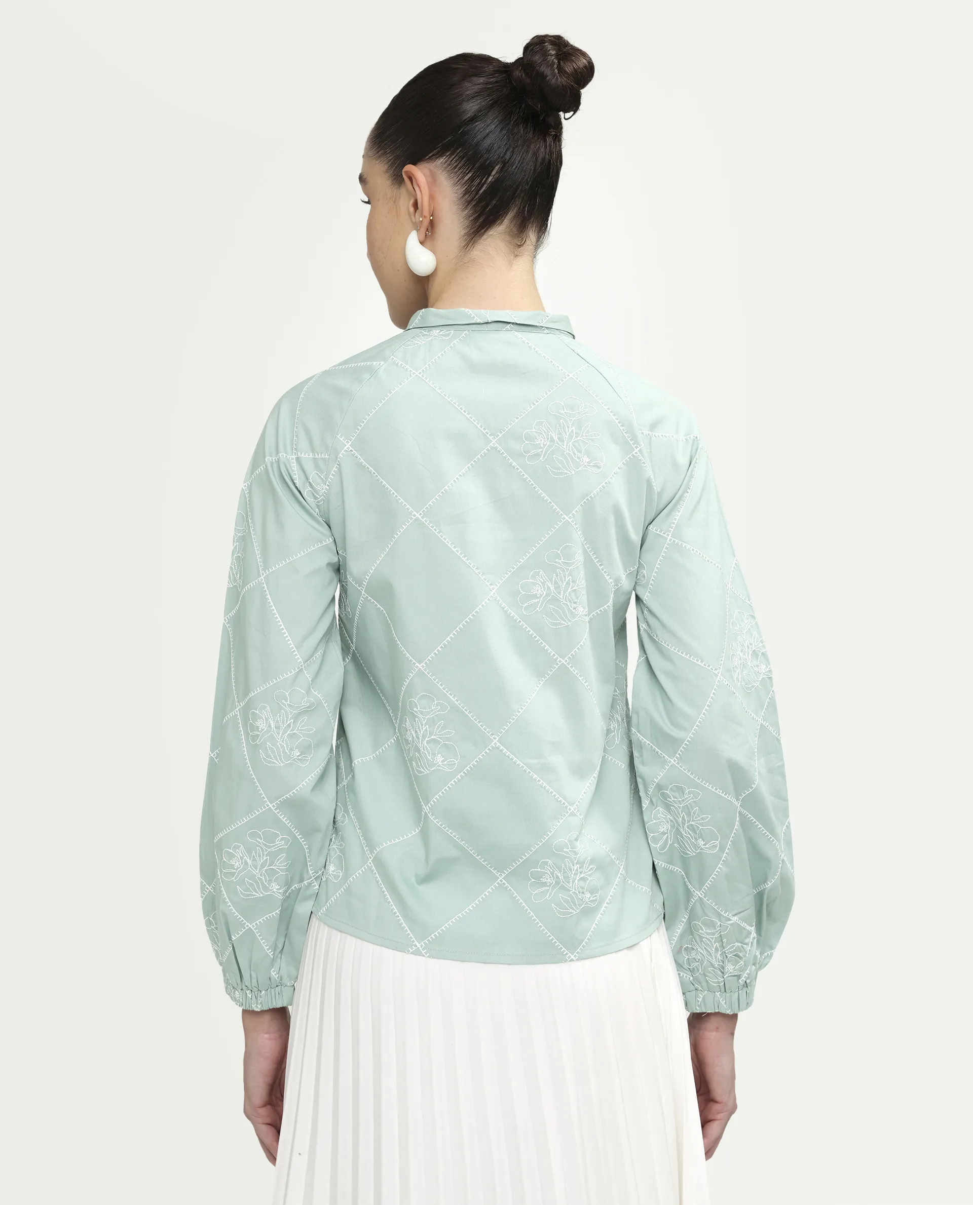 Rareism Women's Haxo Dusky Green Cotton Full Sleeve Tie-Up Relaxed Plain Top - Image 7