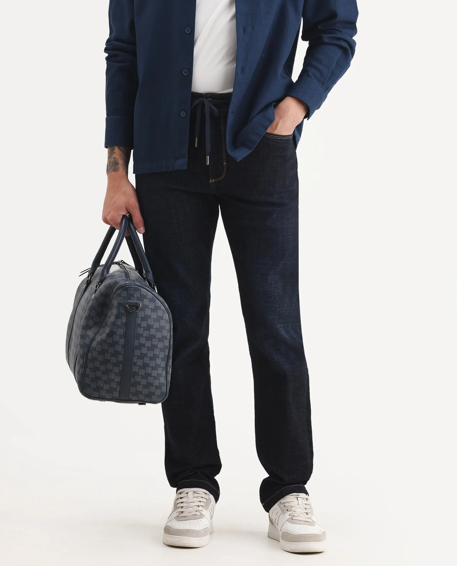 Rare Rabbit Men's Hayk Dark Blue Cotton Blend Plain Morris Regular Fit Jeans - Image 2