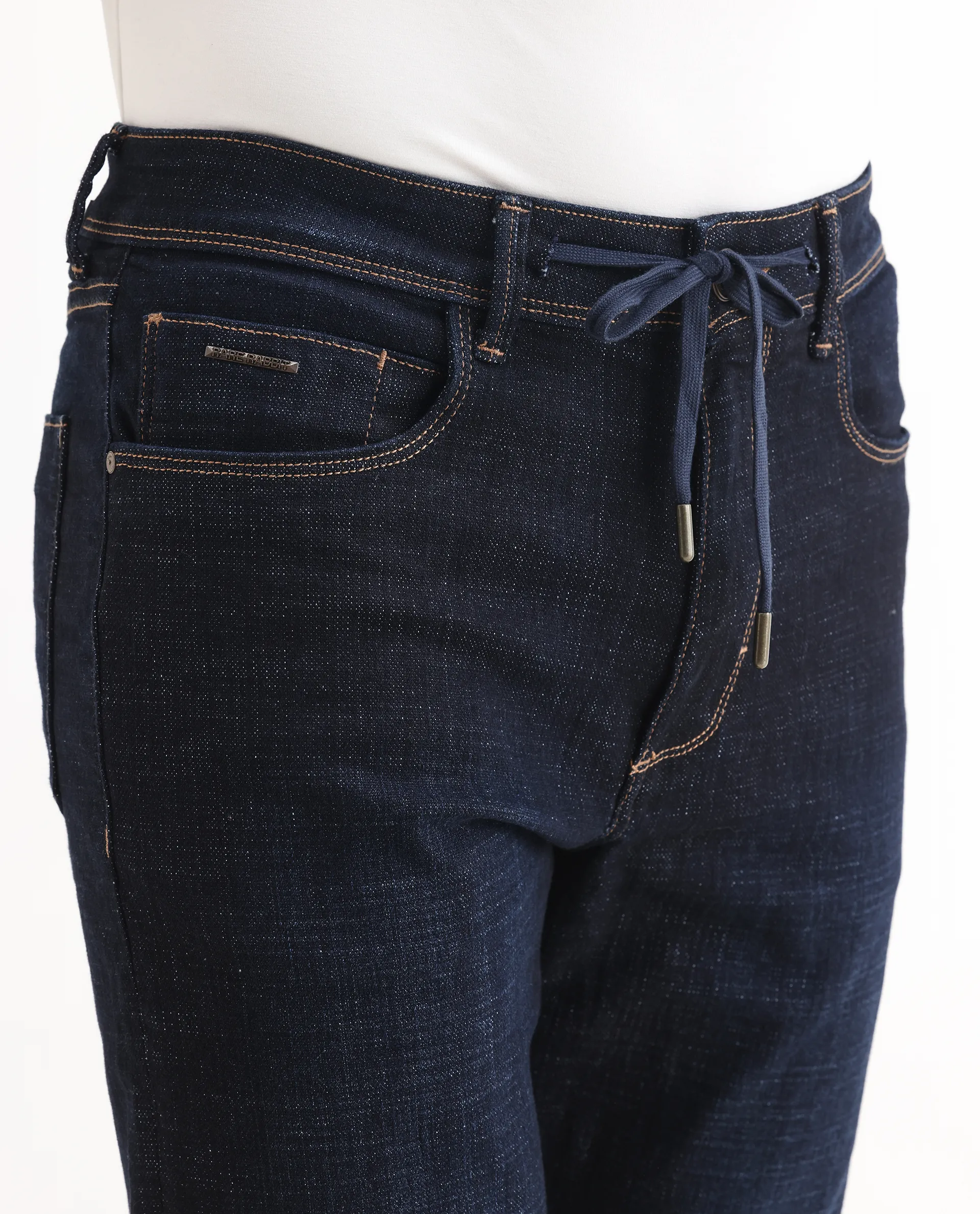 Rare Rabbit Men's Hayk Dark Blue Cotton Blend Plain Morris Regular Fit Jeans - Image 3