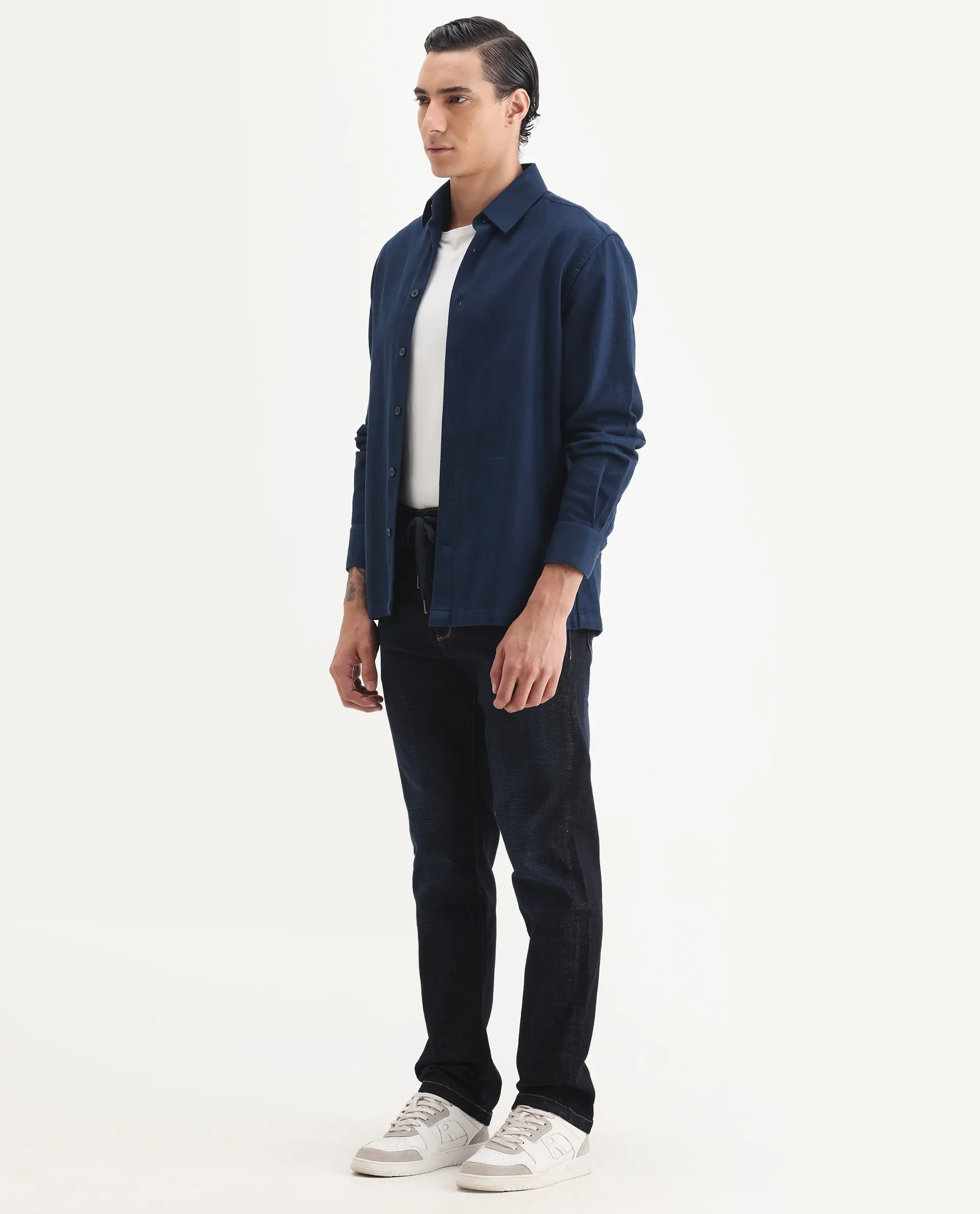 Rare Rabbit Men's Hayk Dark Blue Cotton Blend Plain Morris Regular Fit Jeans - Image 5