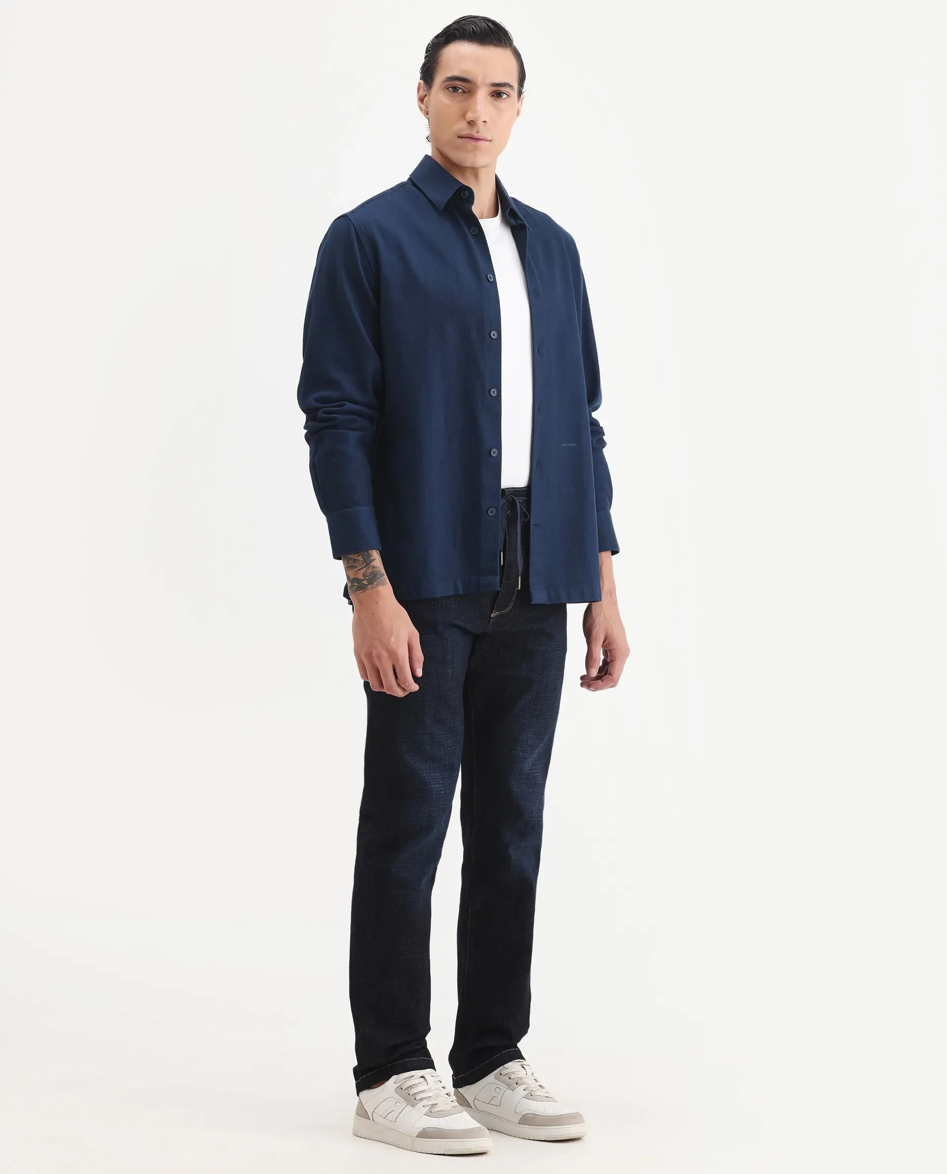 Rare Rabbit Men's Hayk Dark Blue Cotton Blend Plain Morris Regular Fit Jeans - Image 6