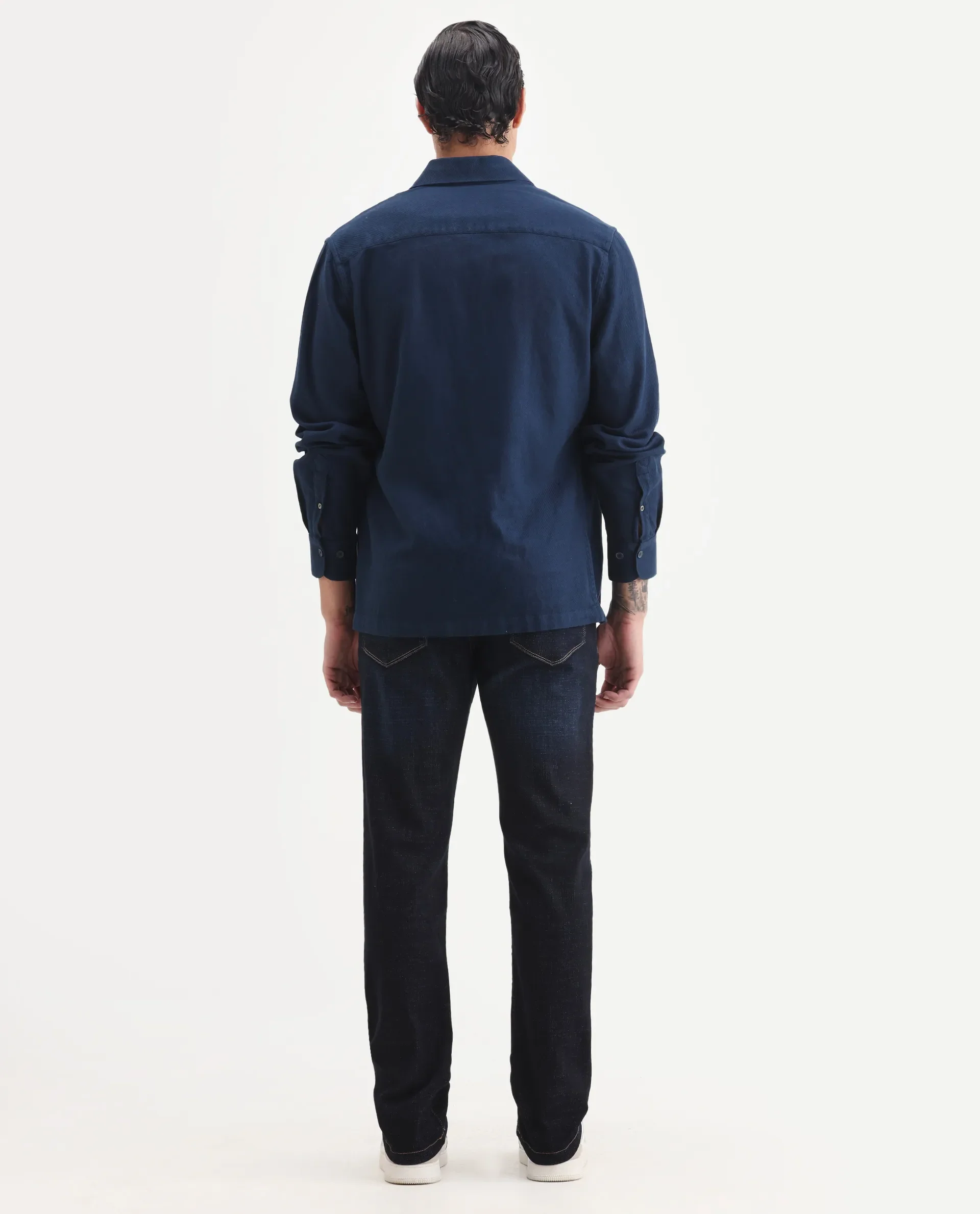 Rare Rabbit Men's Hayk Dark Blue Cotton Blend Plain Morris Regular Fit Jeans - Image 7
