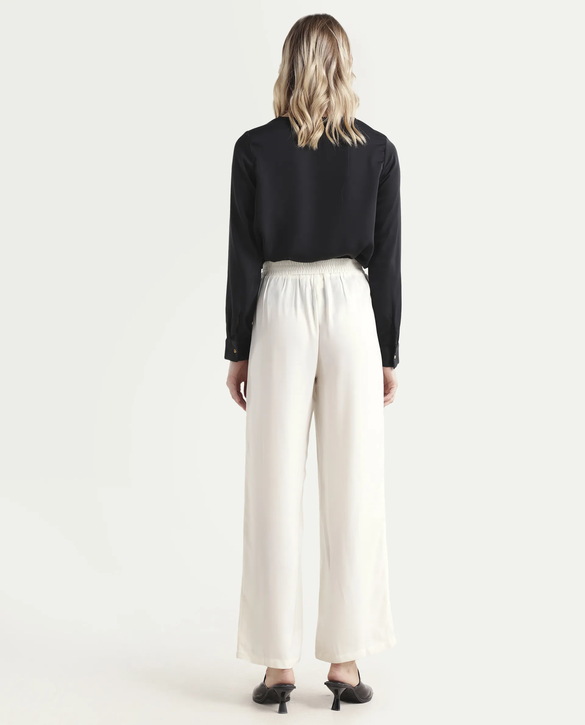 Rareism Women's Haz Light Off White Polyester Plain Ankle Length Wide Trouser - Image 7