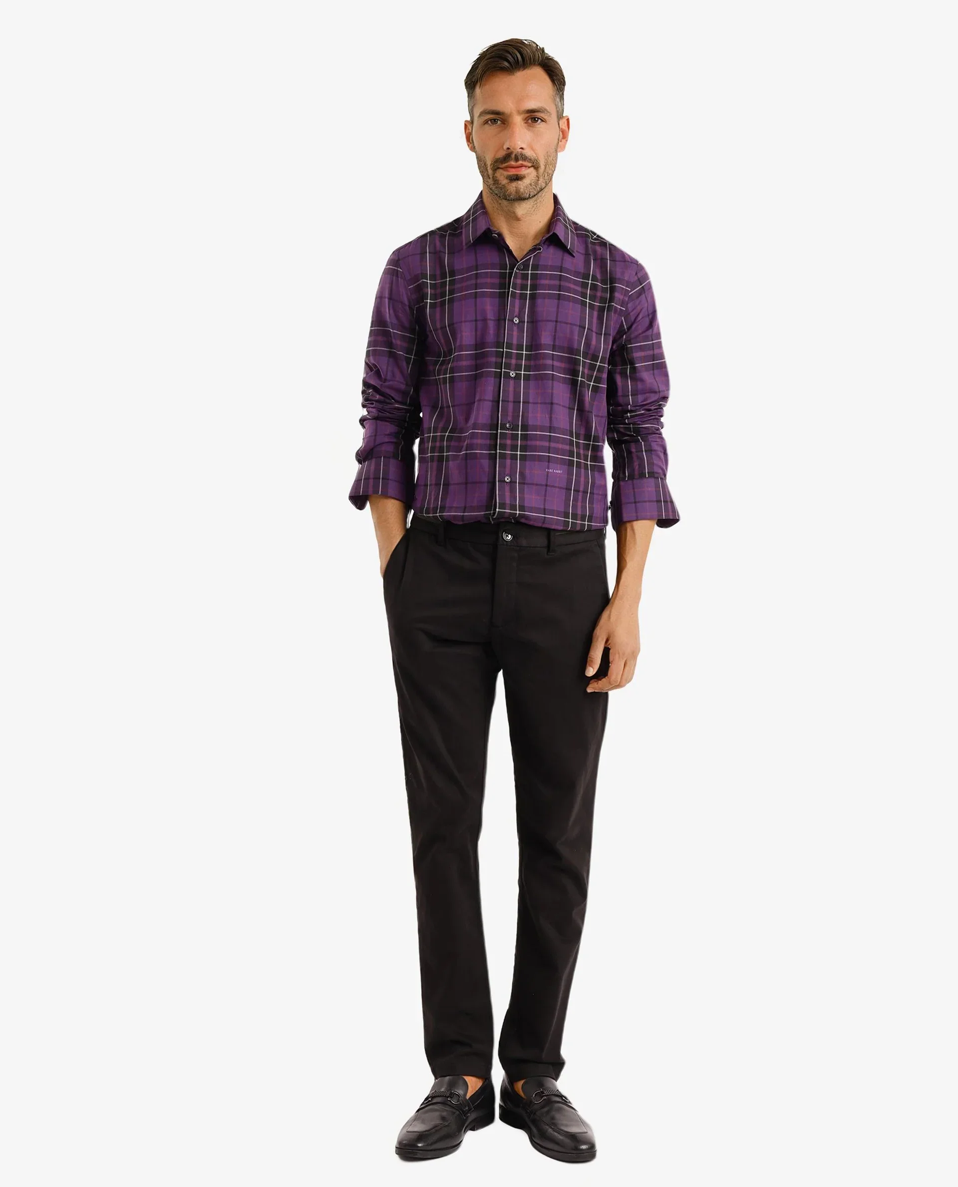 Rare Rabbit Men's Haze Dark Purple Cotton Checked Print Regular Fit Full Sleeve Collared Shirt - Image 2