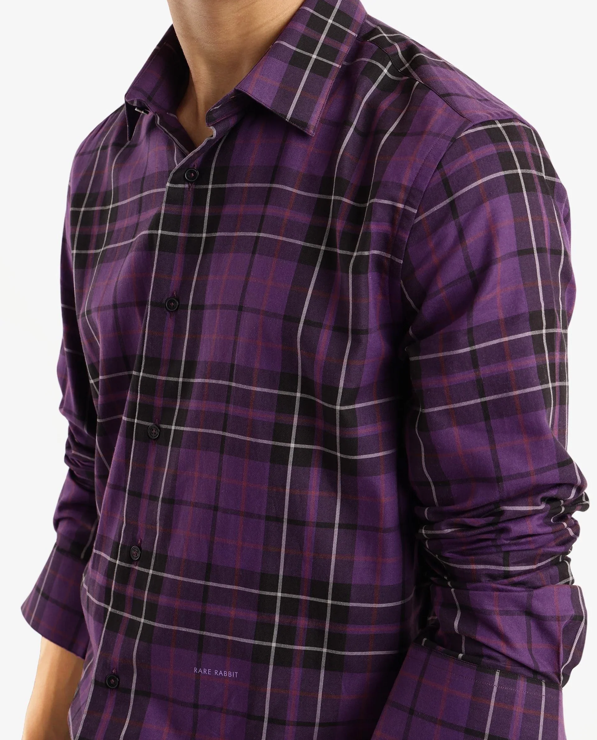 Rare Rabbit Men's Haze Dark Purple Cotton Checked Print Regular Fit Full Sleeve Collared Shirt - Image 3