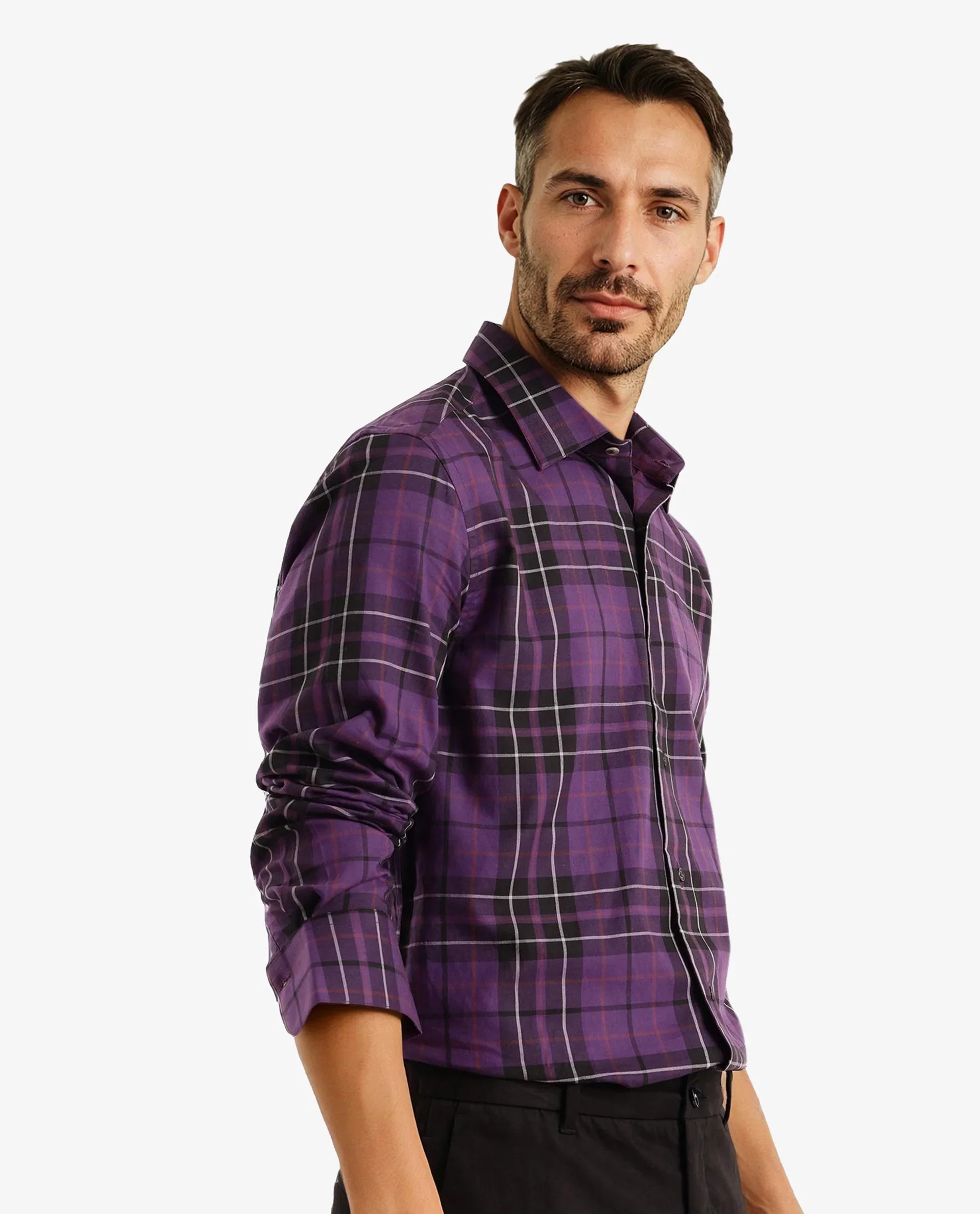Rare Rabbit Men's Haze Dark Purple Cotton Checked Print Regular Fit Full Sleeve Collared Shirt - Image 5