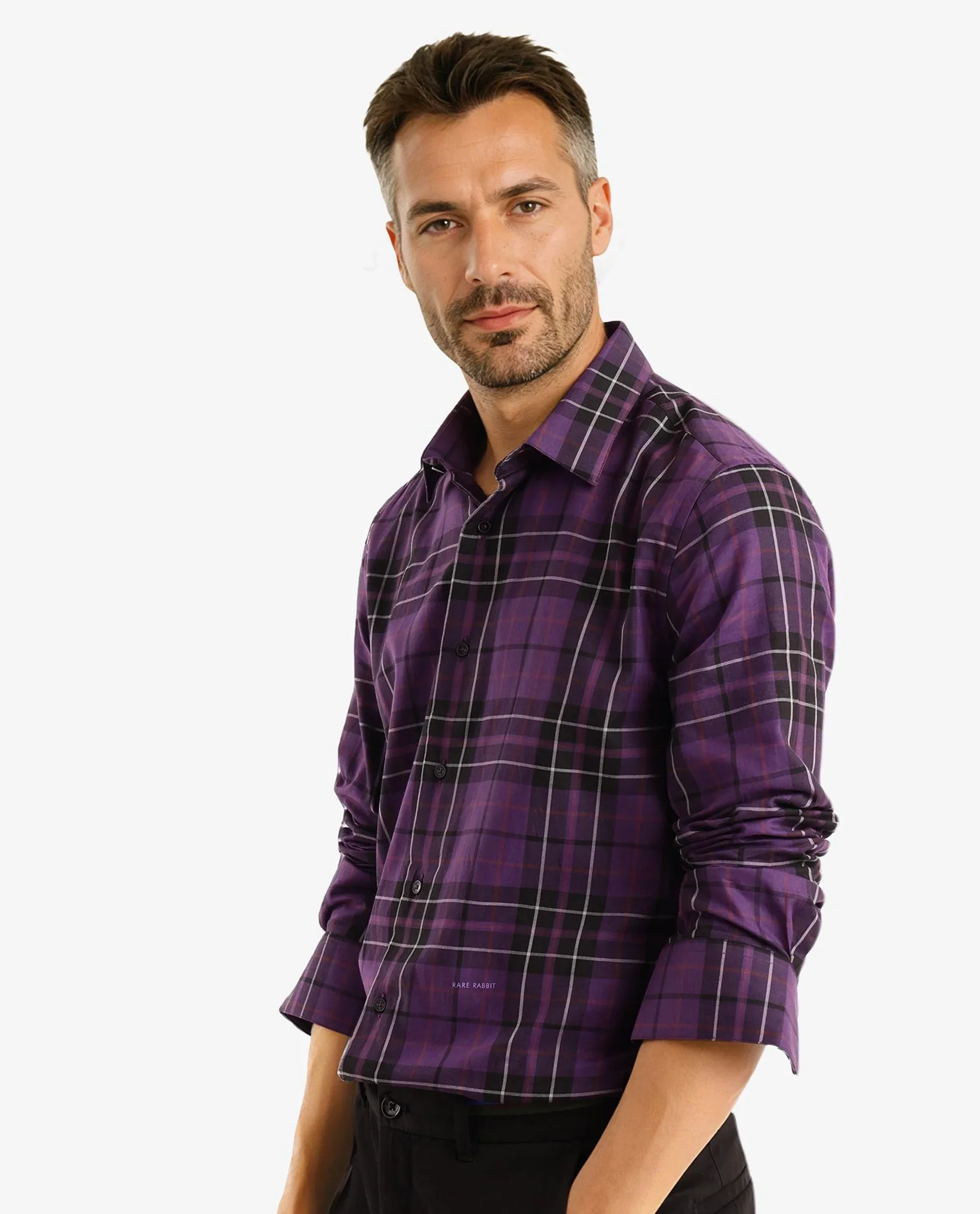 Rare Rabbit Men's Haze Dark Purple Cotton Checked Print Regular Fit Full Sleeve Collared Shirt - Image 6