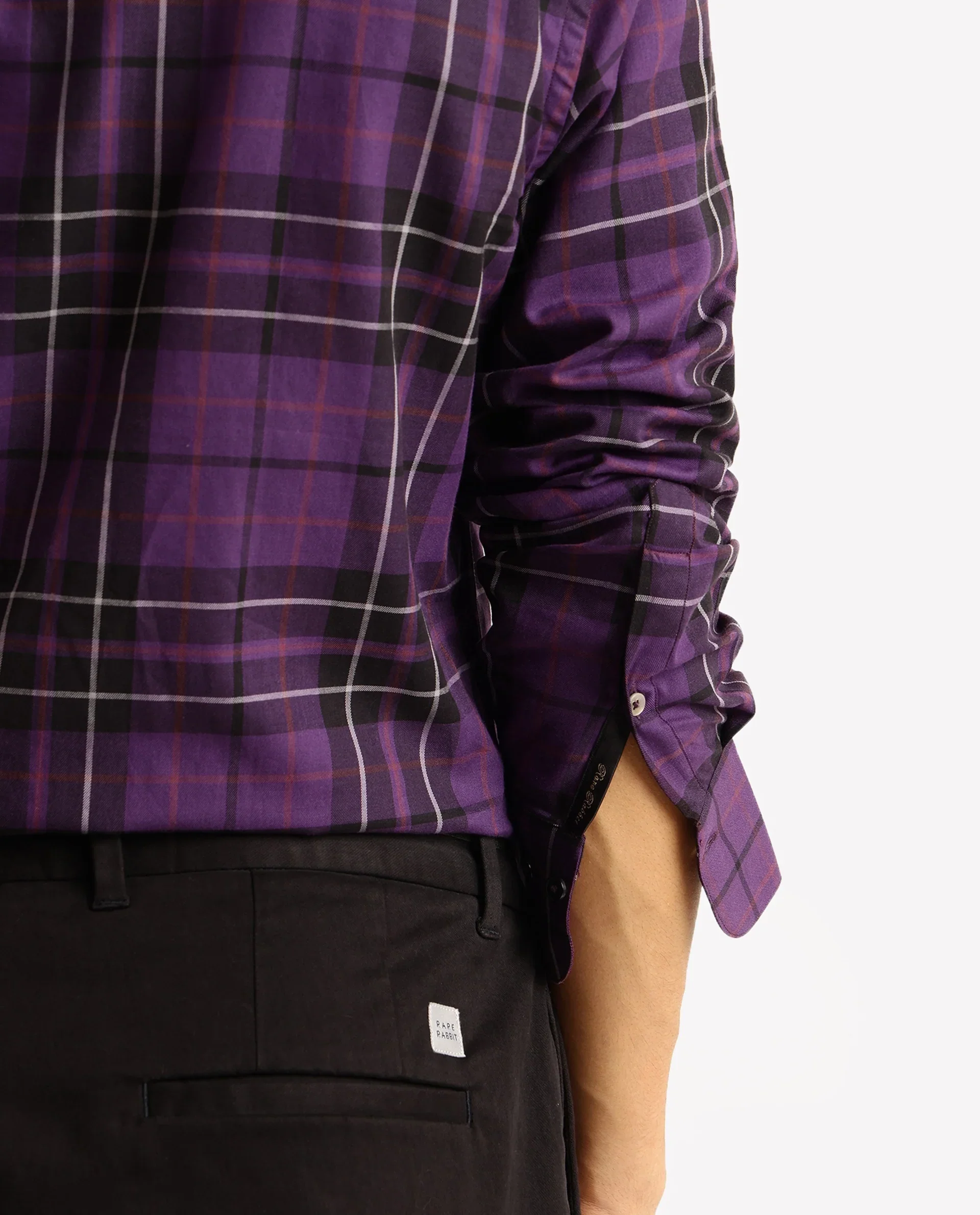 Rare Rabbit Men's Haze Dark Purple Cotton Checked Print Regular Fit Full Sleeve Collared Shirt - Image 7