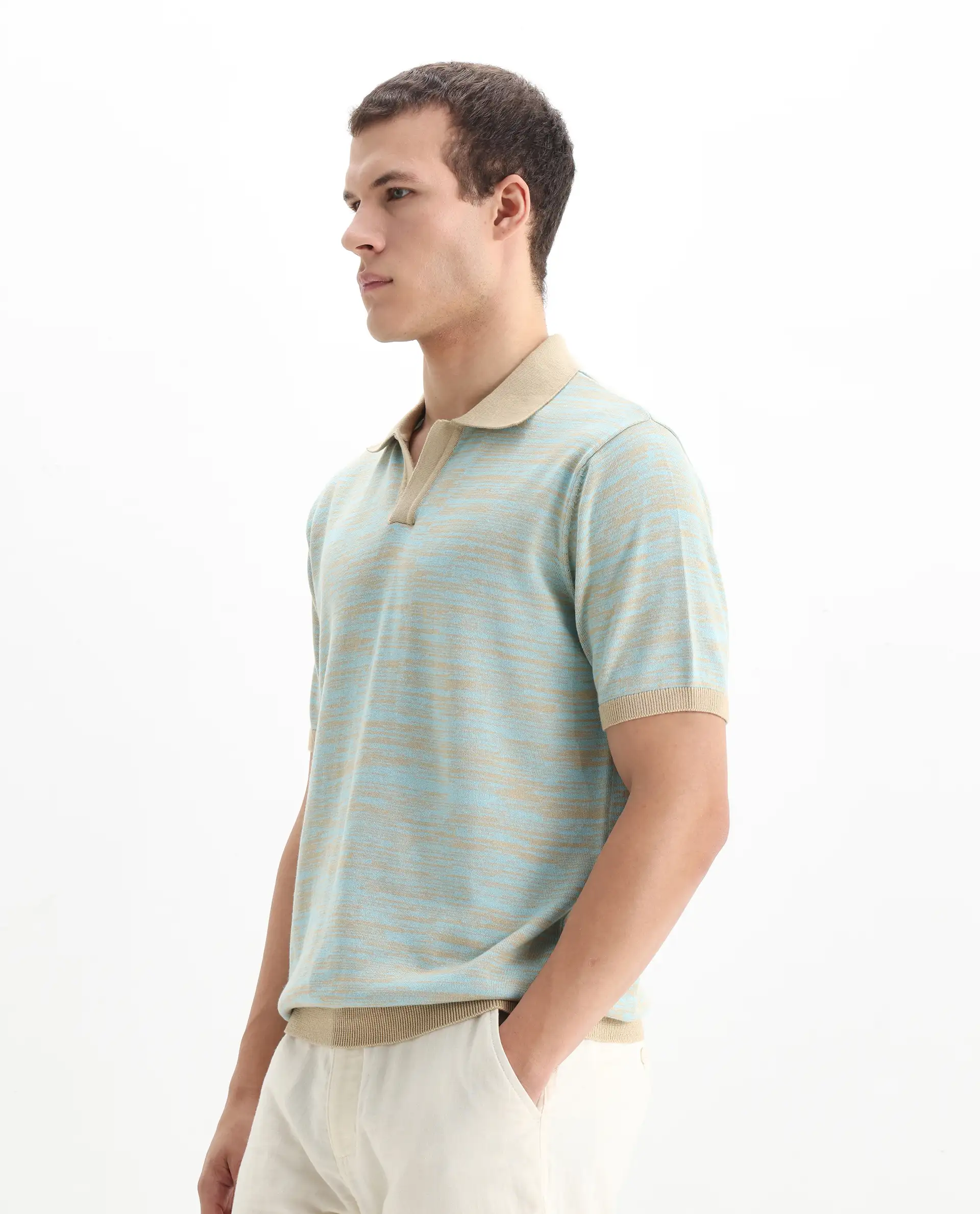 Rare Rabbit Men's Hect Dusky Blue Cotton Ombre Regular Fit Half Sleeve Polo - Image 4