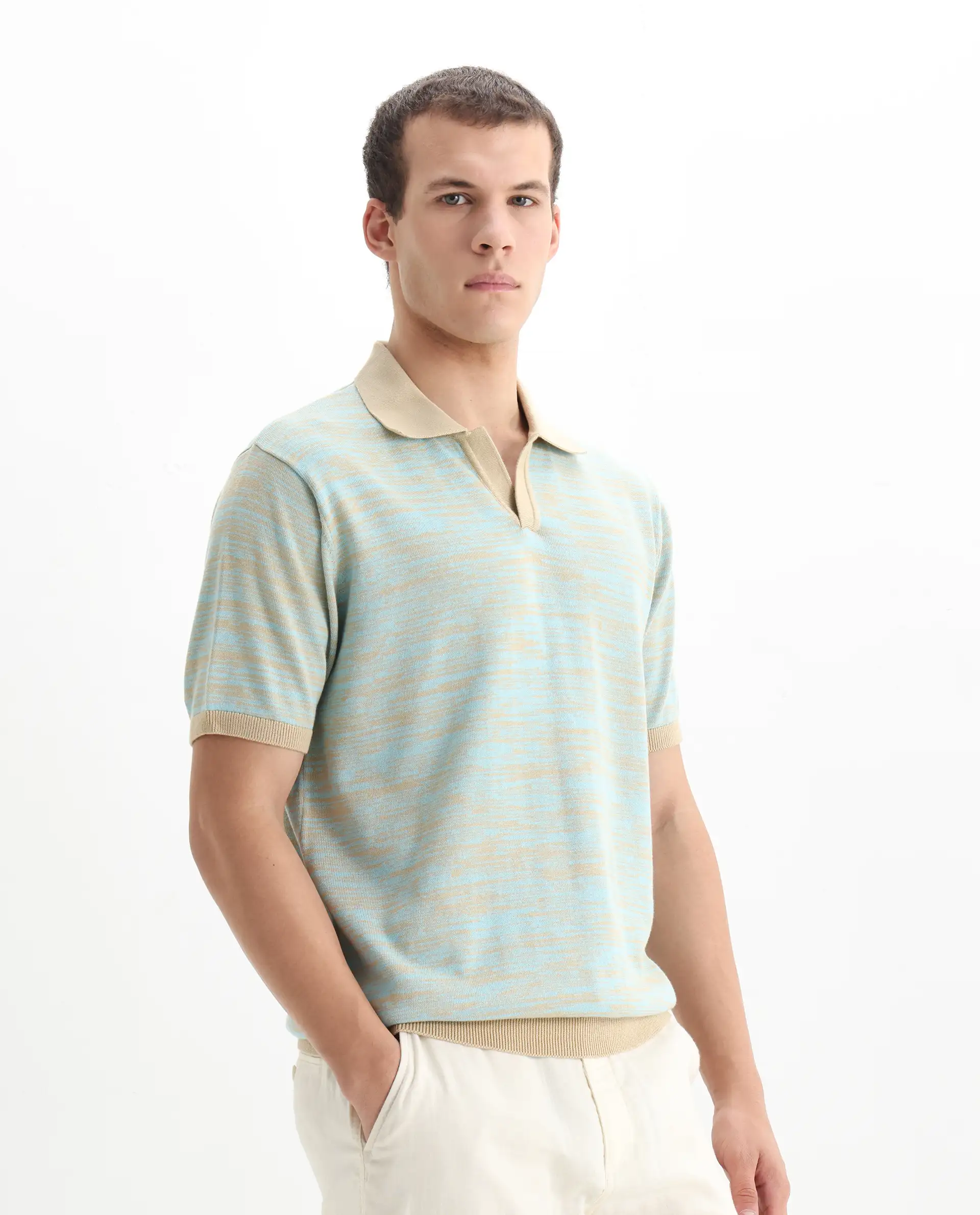 Rare Rabbit Men's Hect Dusky Blue Cotton Ombre Regular Fit Half Sleeve Polo - Image 5