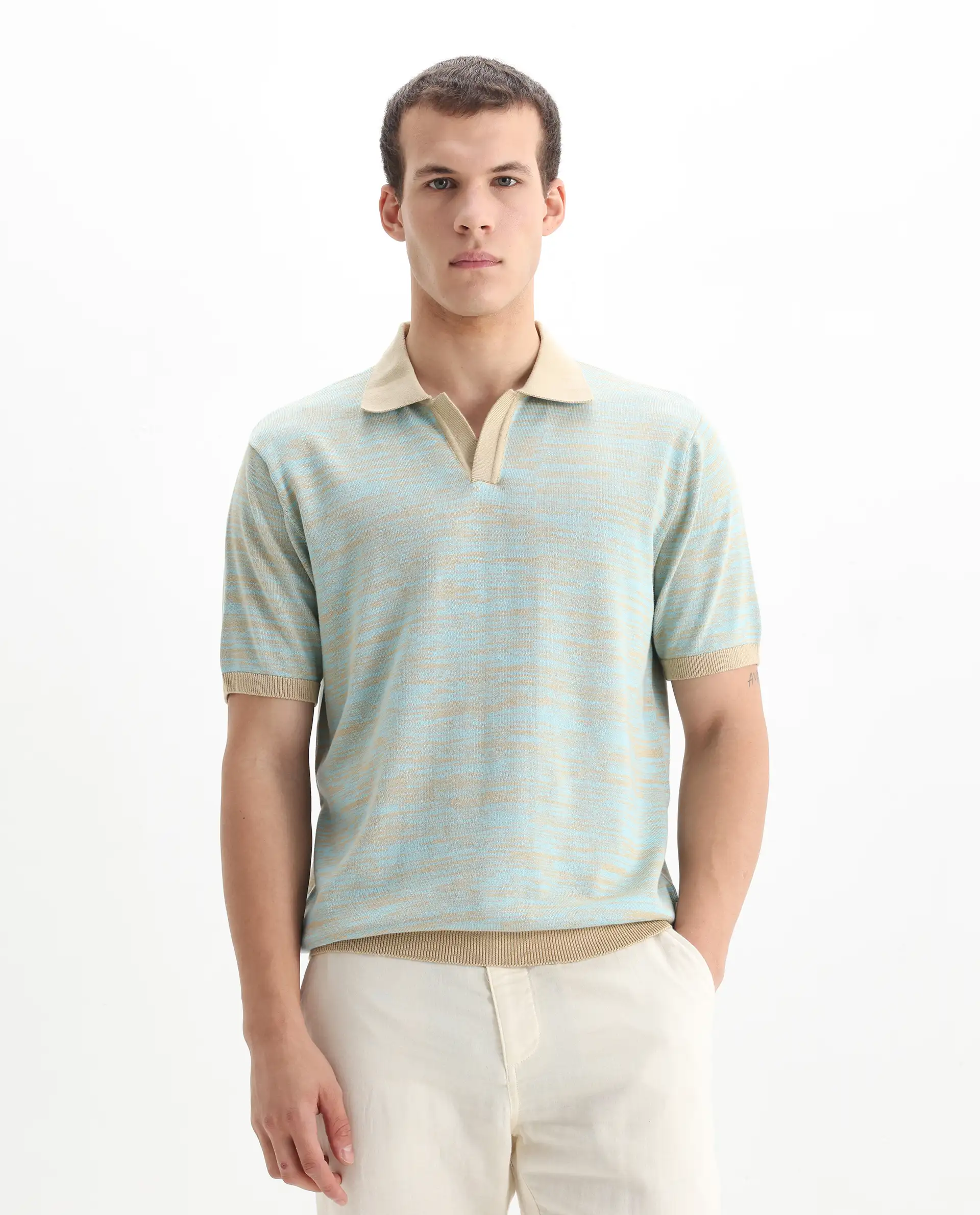 Rare Rabbit Men's Hect Dusky Blue Cotton Ombre Regular Fit Half Sleeve Polo - Image 6