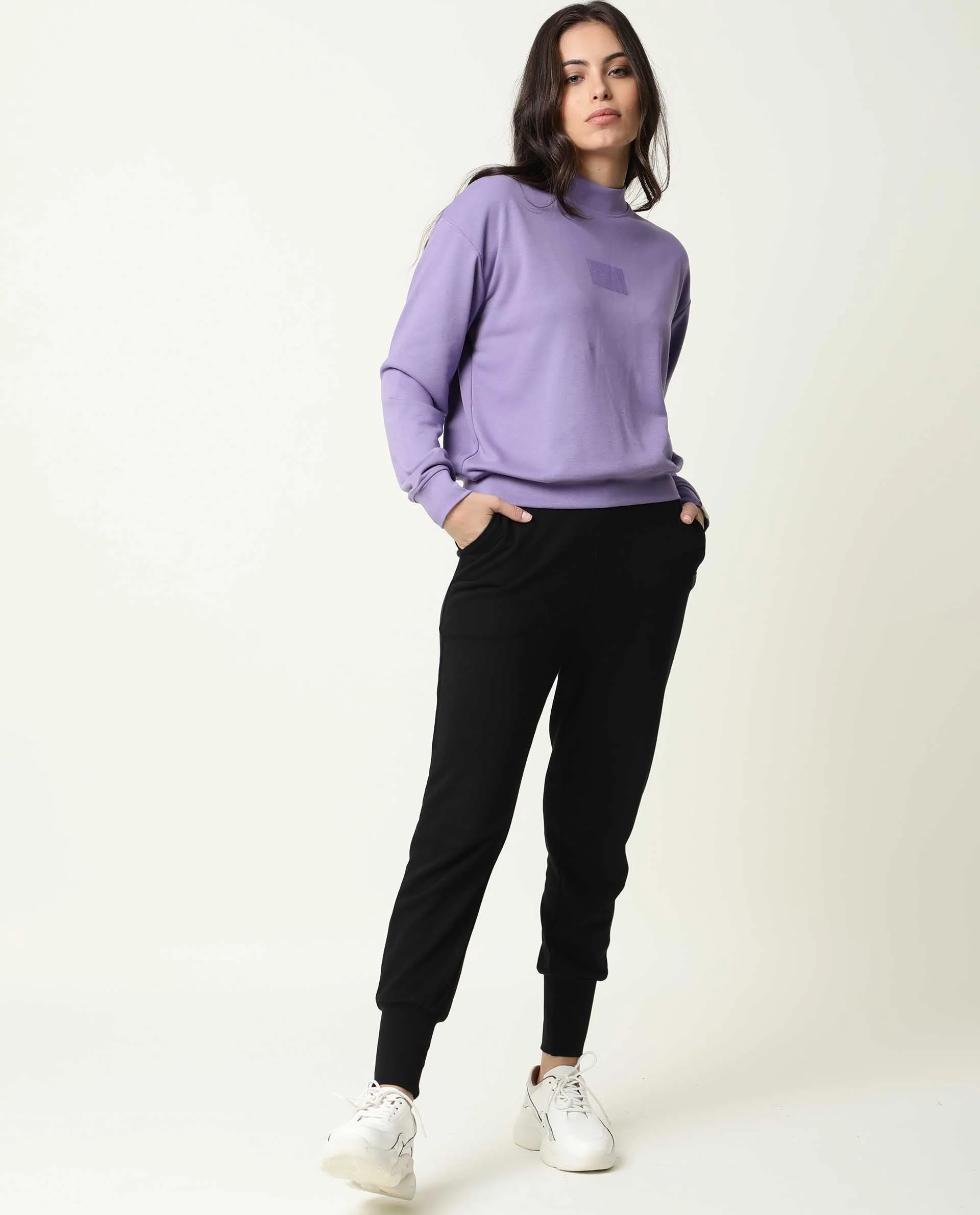 Rareism Women's Hectare Lilac Cotton Blend High Neck Plain Relaxed Fit Sweatshirt - Image 2