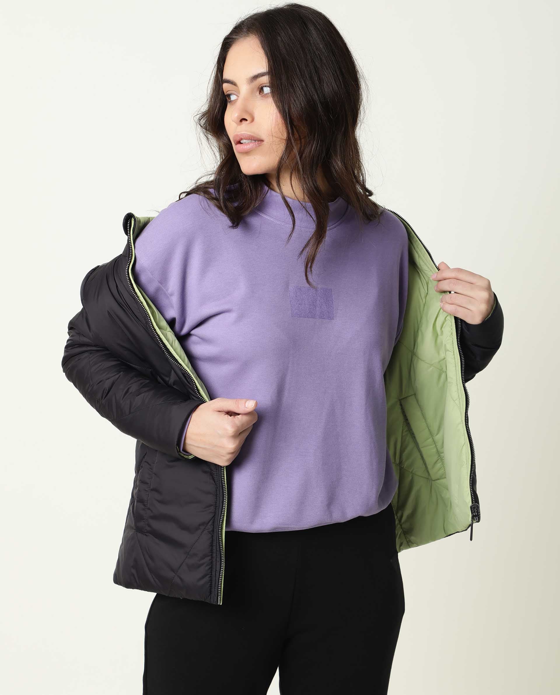 Rareism Women's Hectare Lilac Cotton Blend High Neck Plain Relaxed Fit Sweatshirt - Image 3