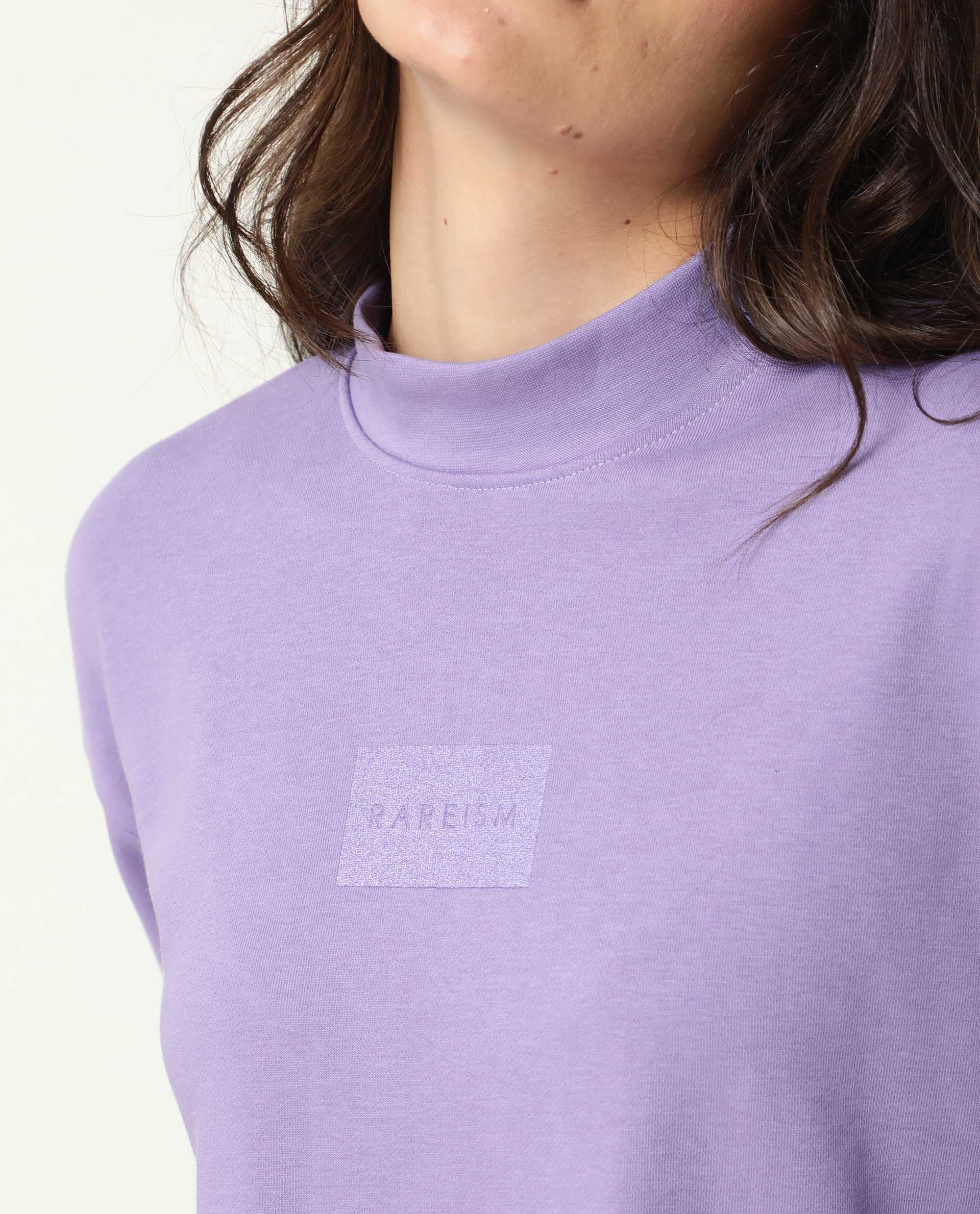 Rareism Women's Hectare Lilac Cotton Blend High Neck Plain Relaxed Fit Sweatshirt - Image 4