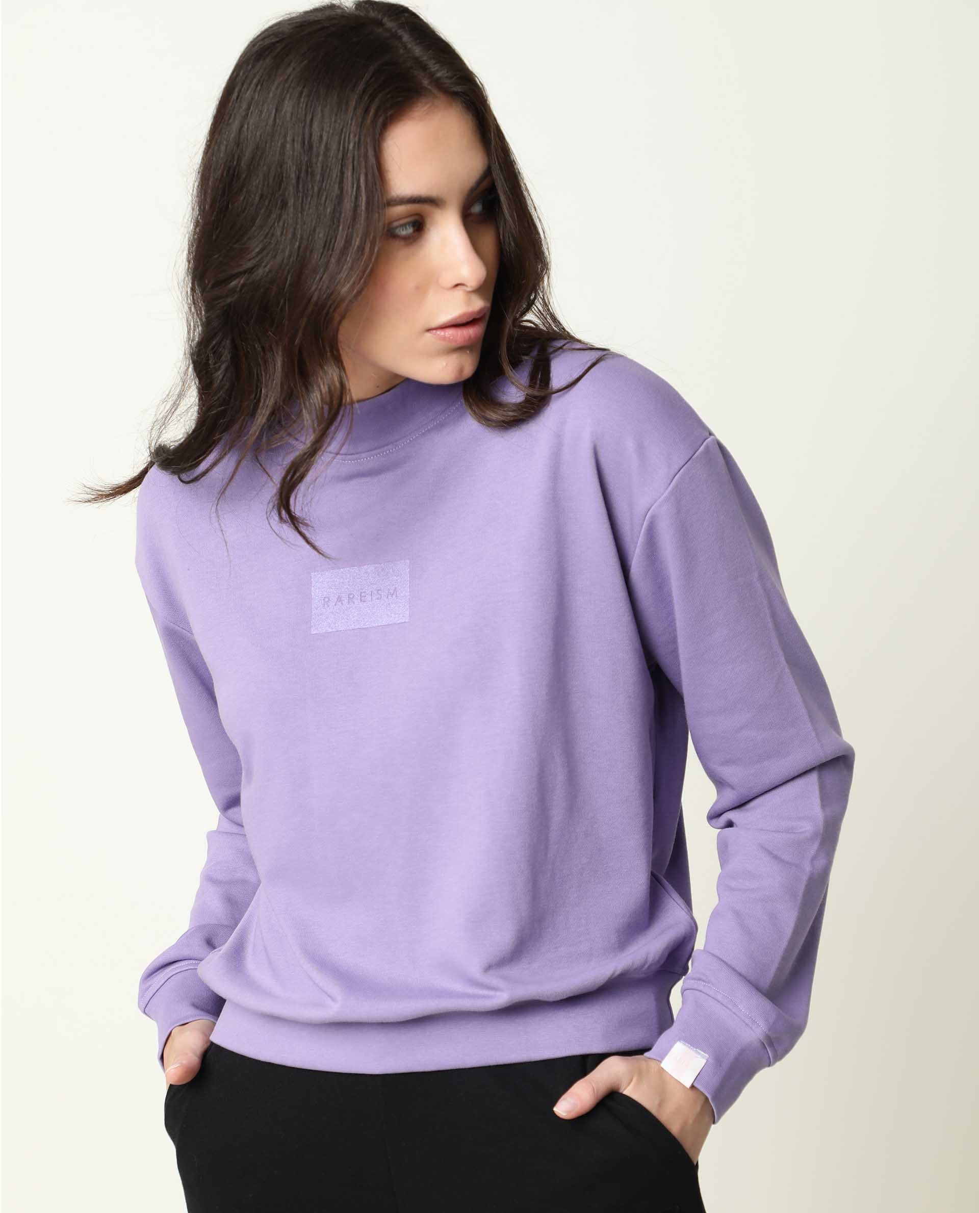 Rareism Women's Hectare Lilac Cotton Blend High Neck Plain Relaxed Fit Sweatshirt - Image 5