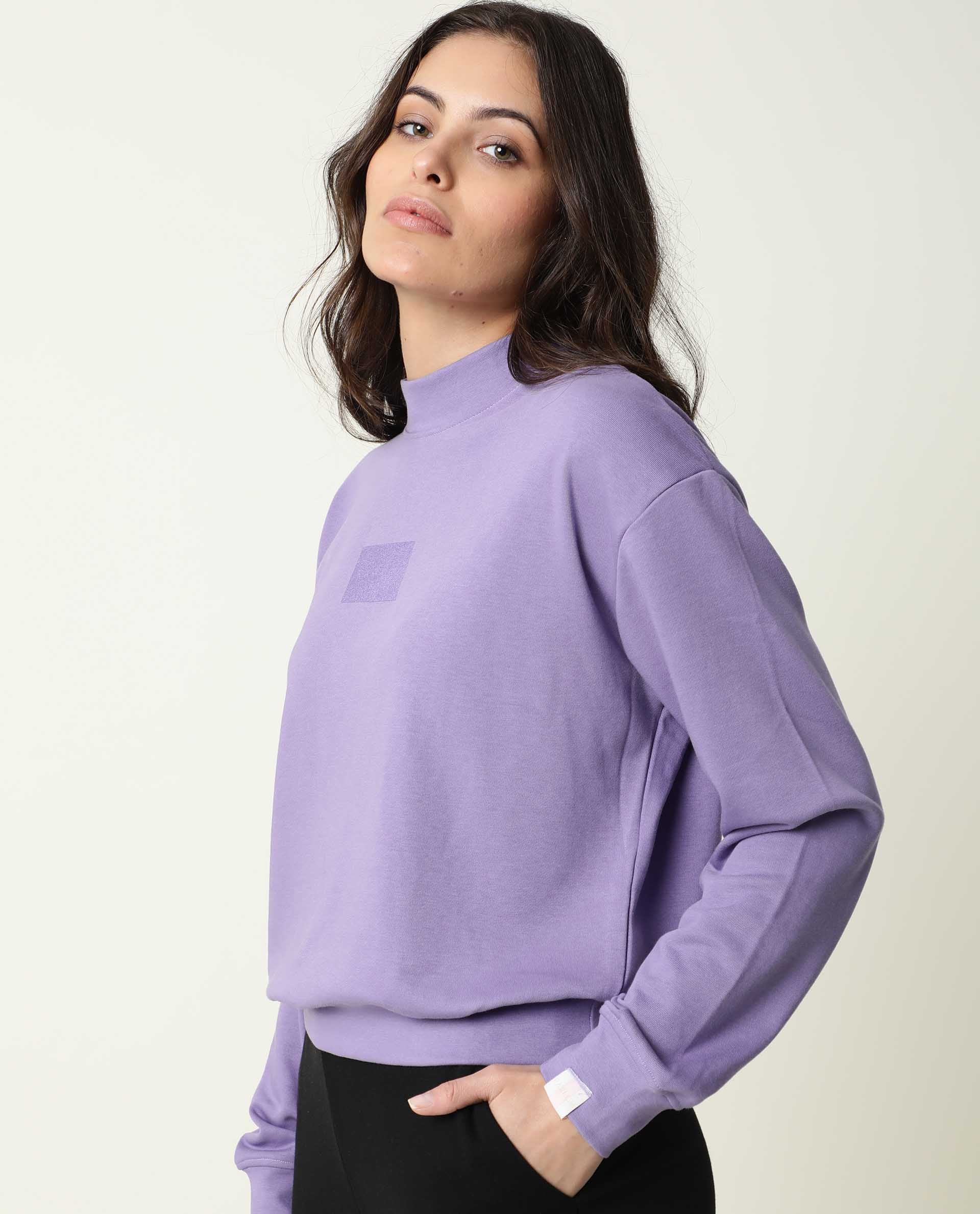 Rareism Women's Hectare Lilac Cotton Blend High Neck Plain Relaxed Fit Sweatshirt - Image 6