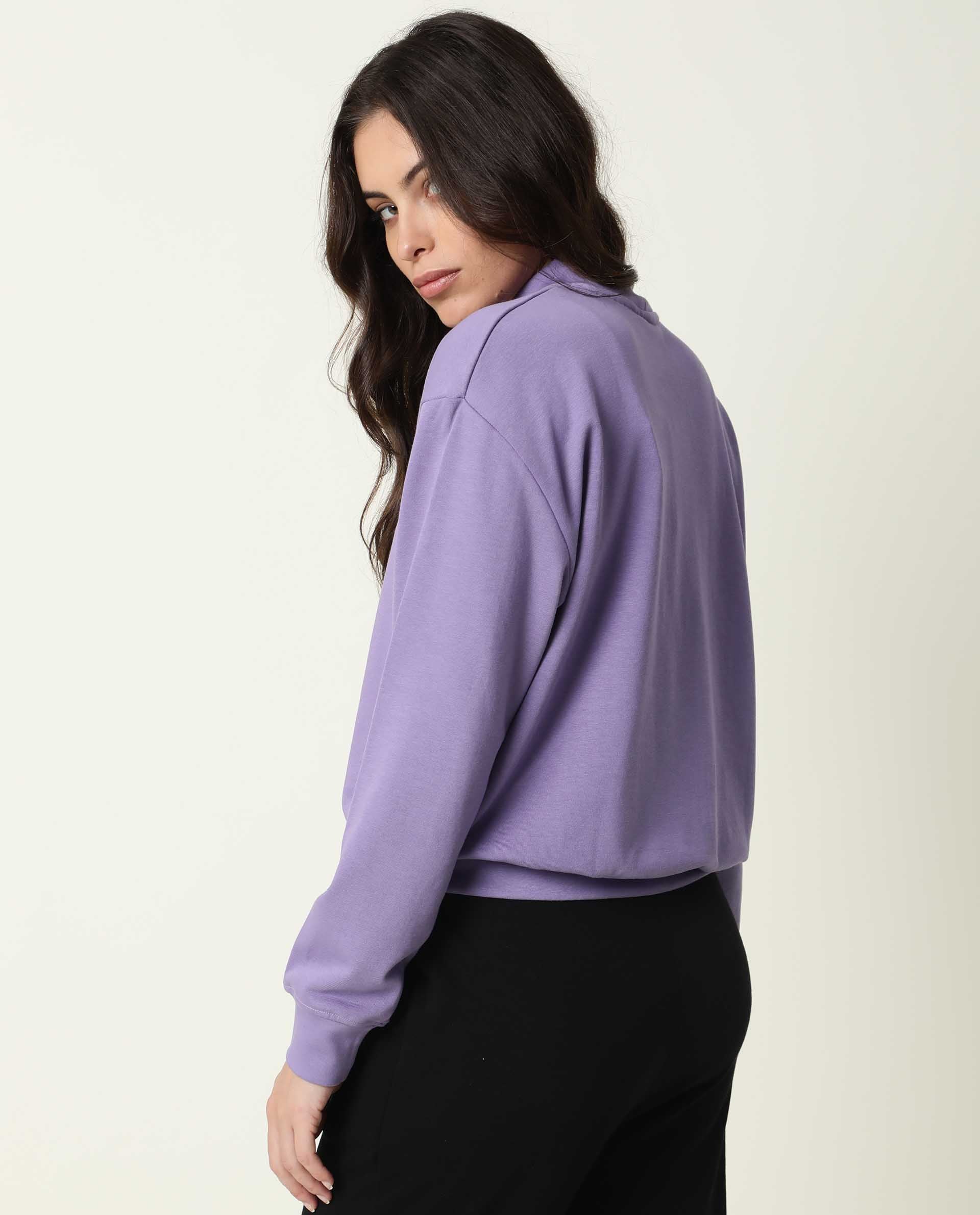Rareism Women's Hectare Lilac Cotton Blend High Neck Plain Relaxed Fit Sweatshirt - Image 7