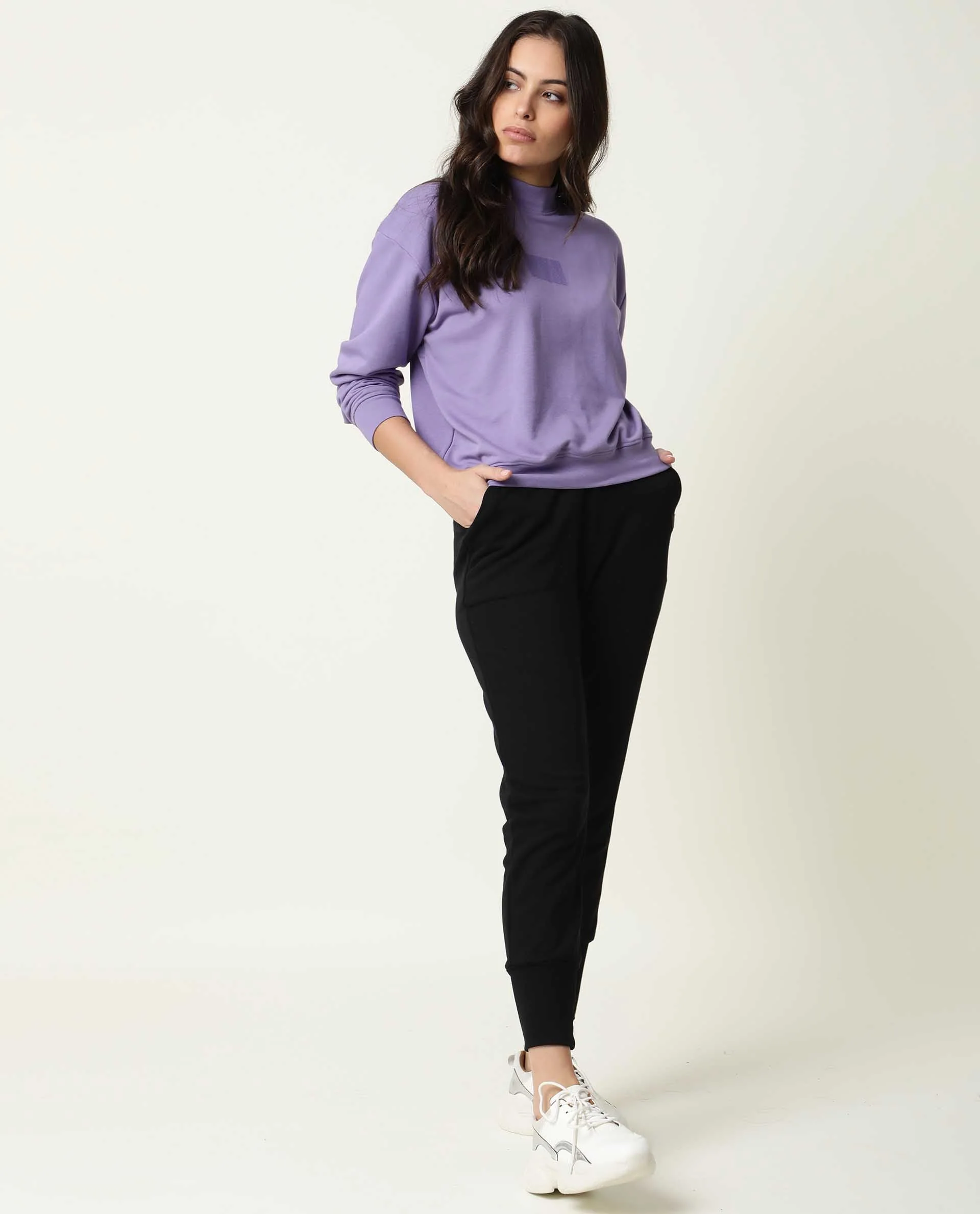 Rareism Women's Hectare Lilac Cotton Blend High Neck Plain Relaxed Fit Sweatshirt - Image 8