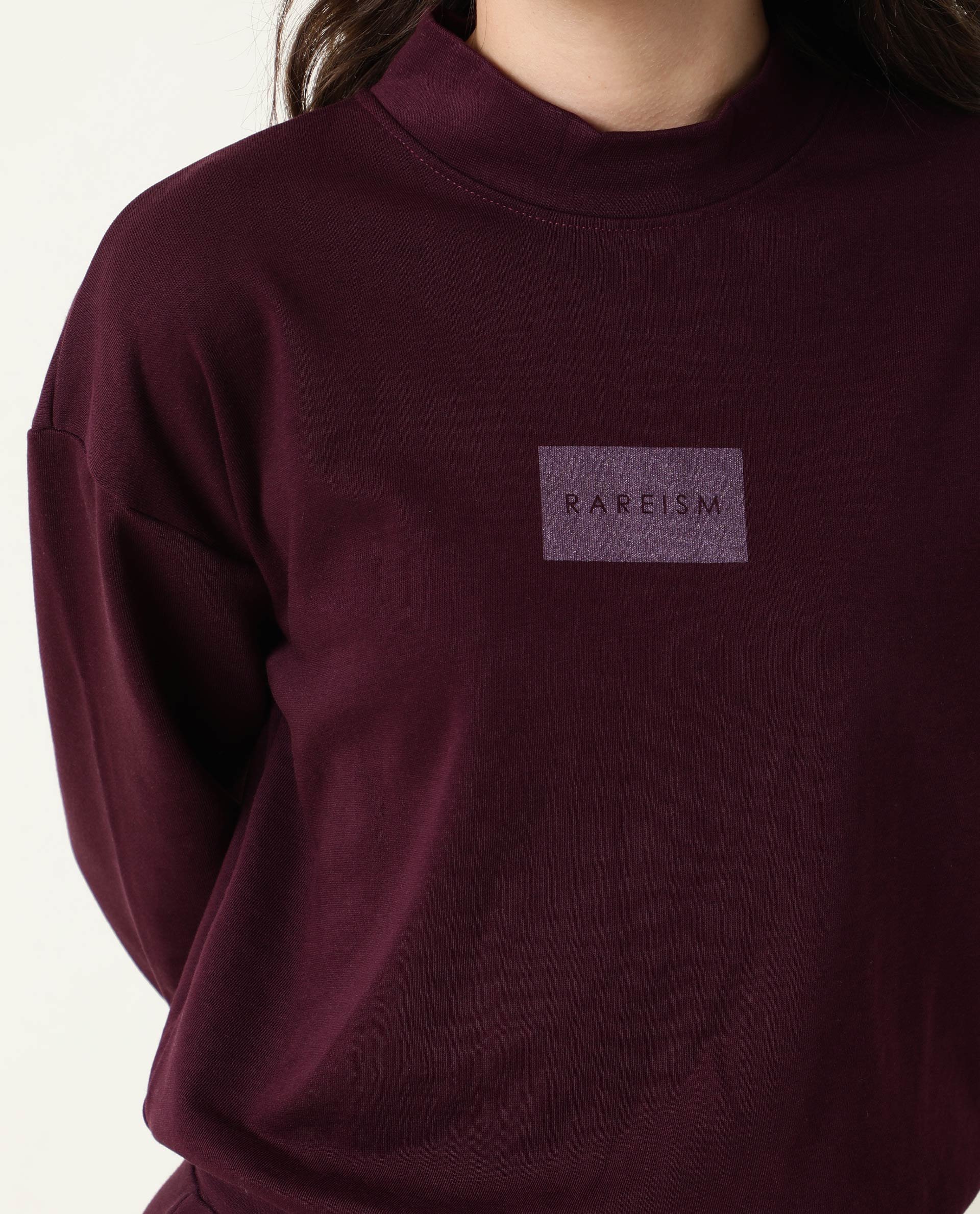 Rareism Women's Hectare Prune Cotton Blend High Neck Plain Relaxed Fit Sweatshirt - Image 2