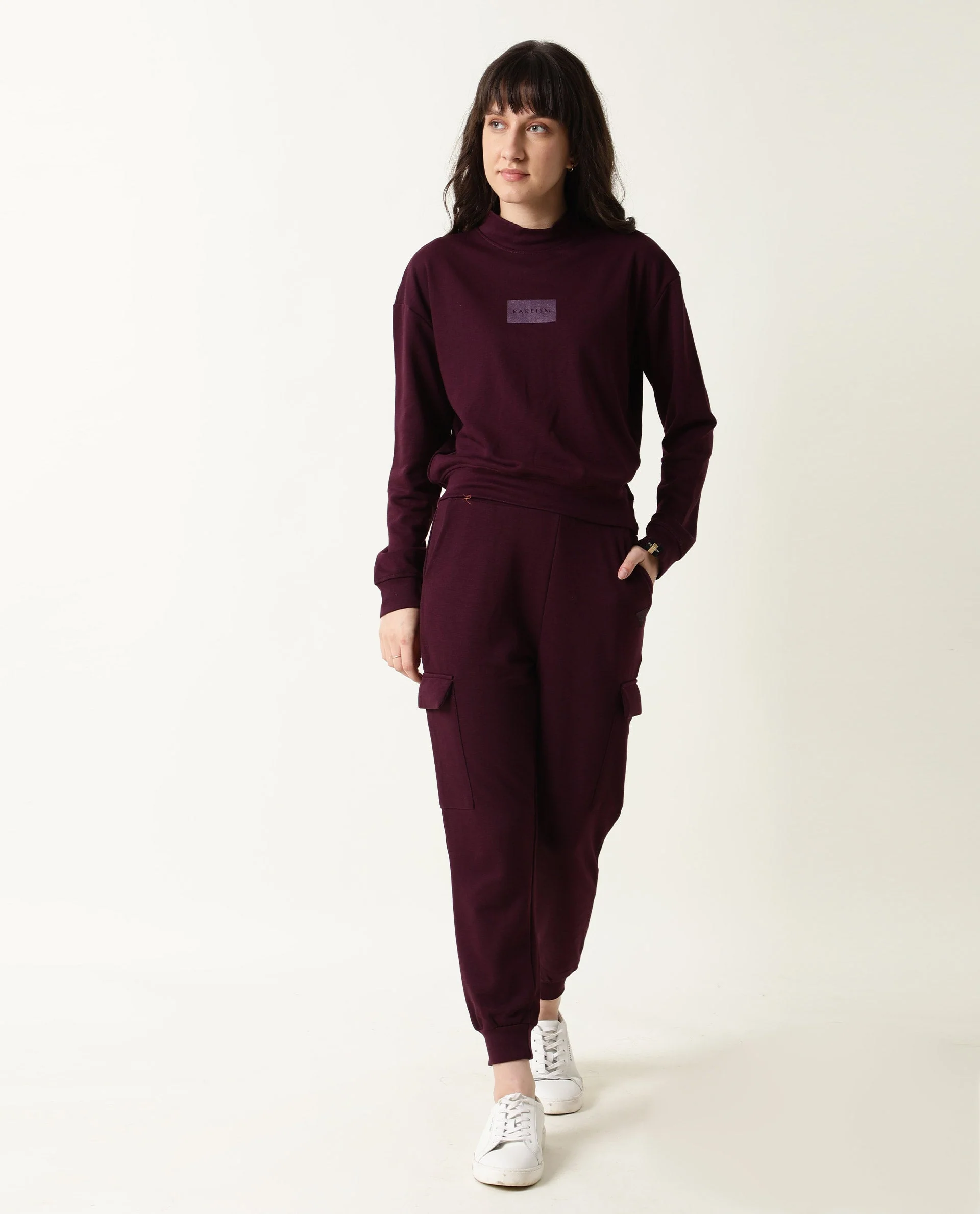 Rareism Women's Hectare Prune Cotton Blend High Neck Plain Relaxed Fit Sweatshirt - Image 4