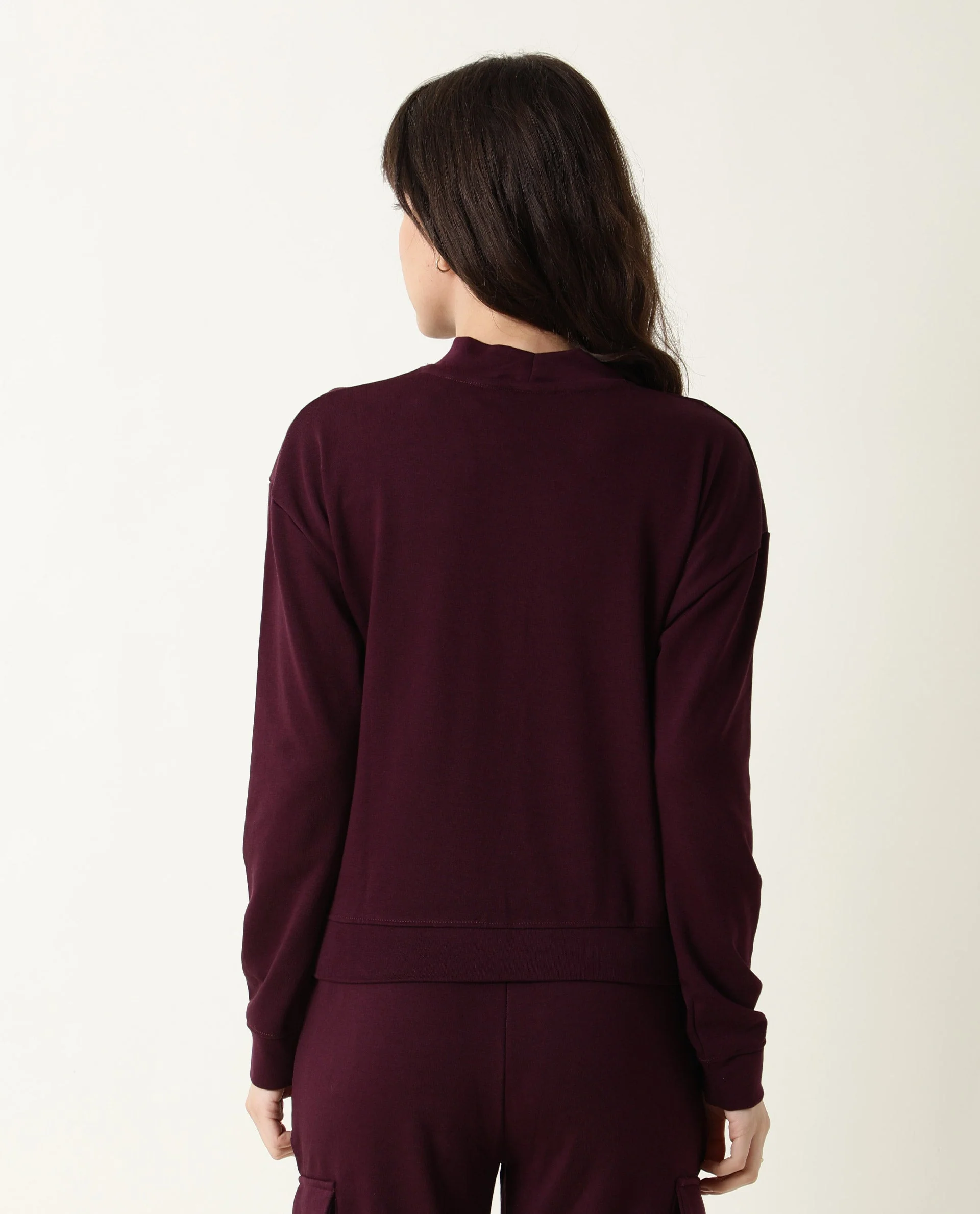 Rareism Women's Hectare Prune Cotton Blend High Neck Plain Relaxed Fit Sweatshirt - Image 6