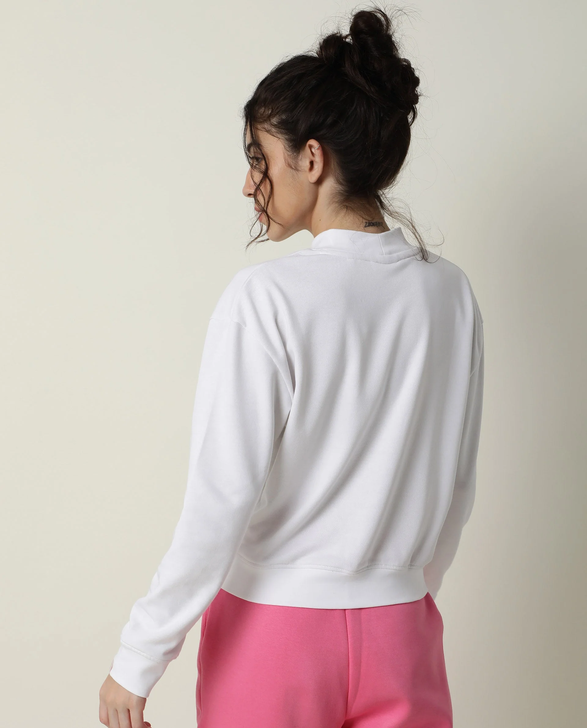 Rareism Women's Hectare White Cotton Blend High Neck Plain Relaxed Fit Sweatshirt - Image 12
