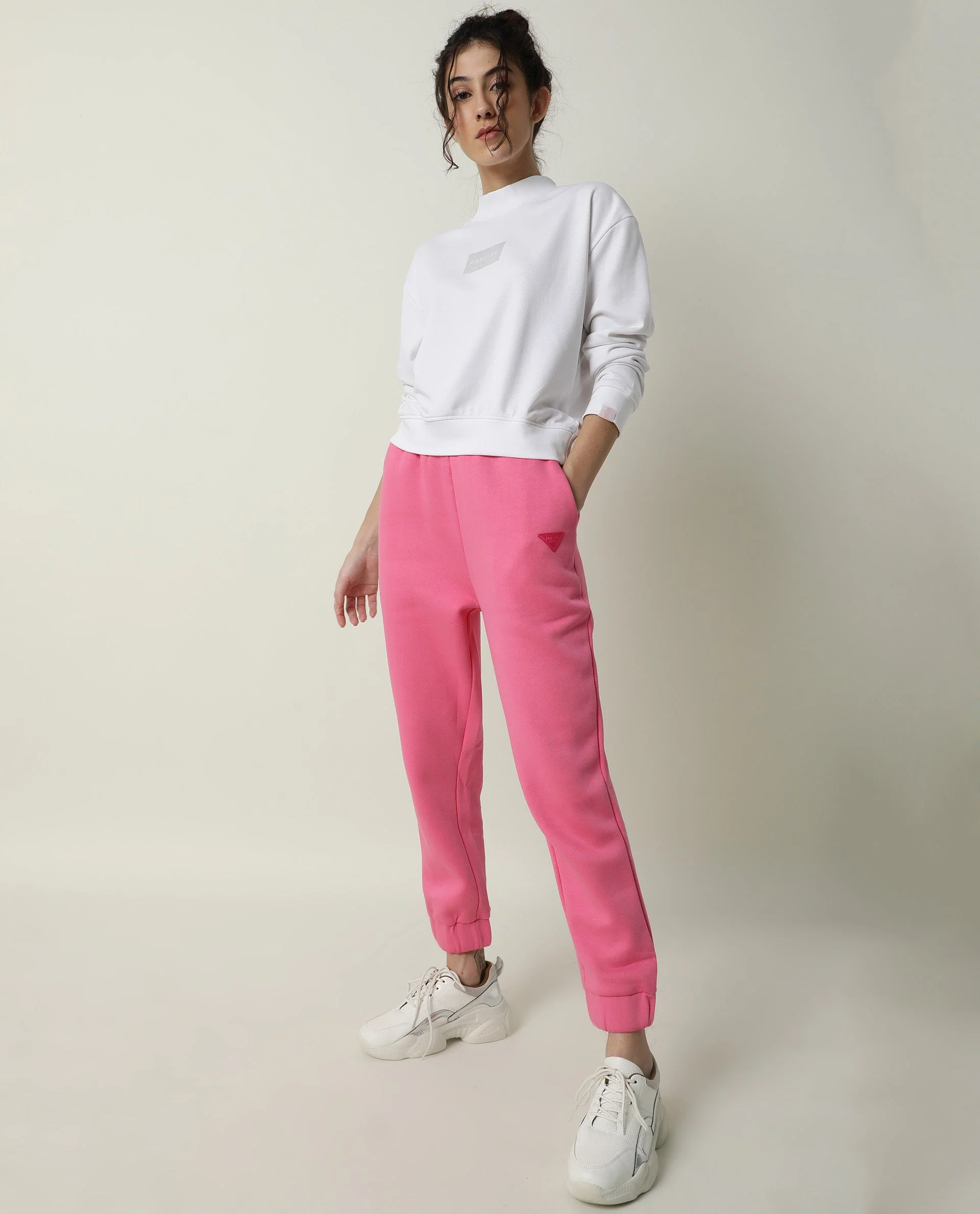 Rareism Women's Hectare White Cotton Blend High Neck Plain Relaxed Fit Sweatshirt - Image 2