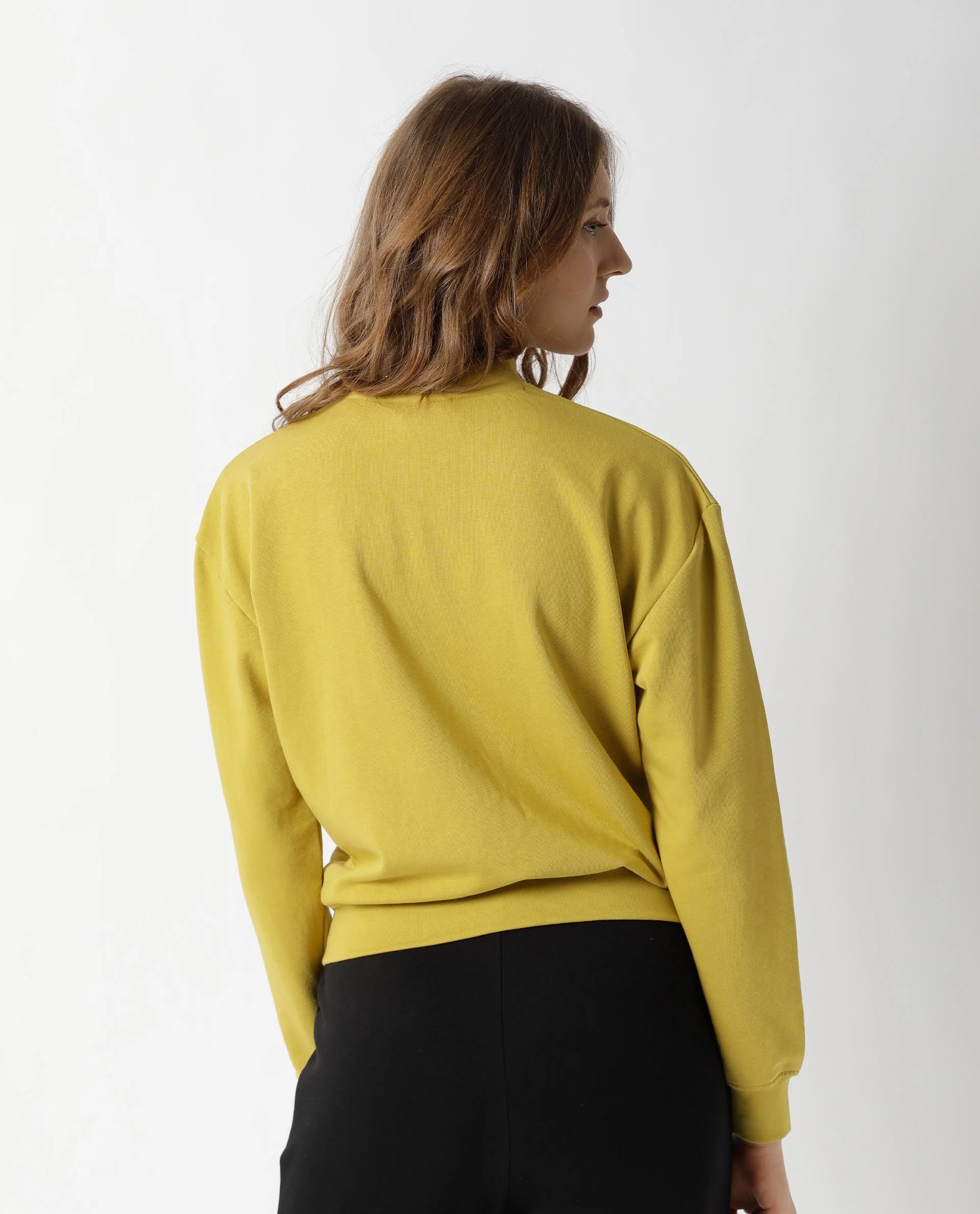 Rareism Women's Hectare Yellow Cotton Blend High Neck Plain Relaxed Fit Sweatshirt - Image 10