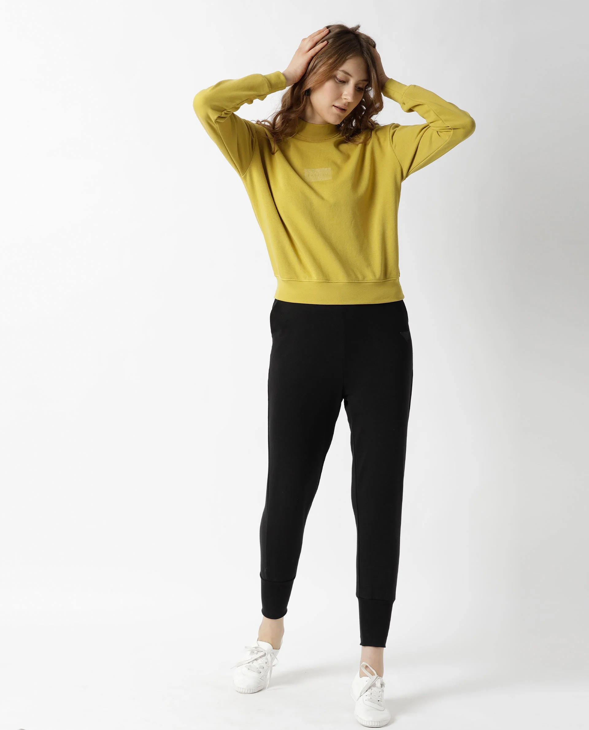 Rareism Women's Hectare Yellow Cotton Blend High Neck Plain Relaxed Fit Sweatshirt - Image 11